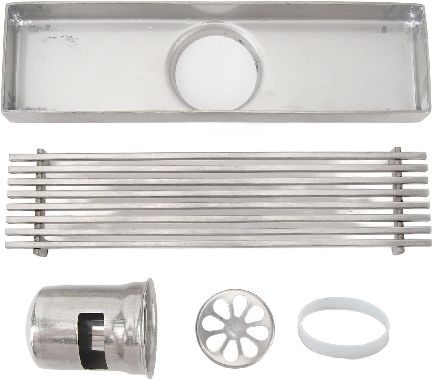 Linear Shower Drain Stainless Steel Hair Strainer Metal Floor Drain for Bathroom Kitchen Laundry Room Stainless Steel Linear Drain for 2.0In Pipe Bathroom Fixtures image number 5