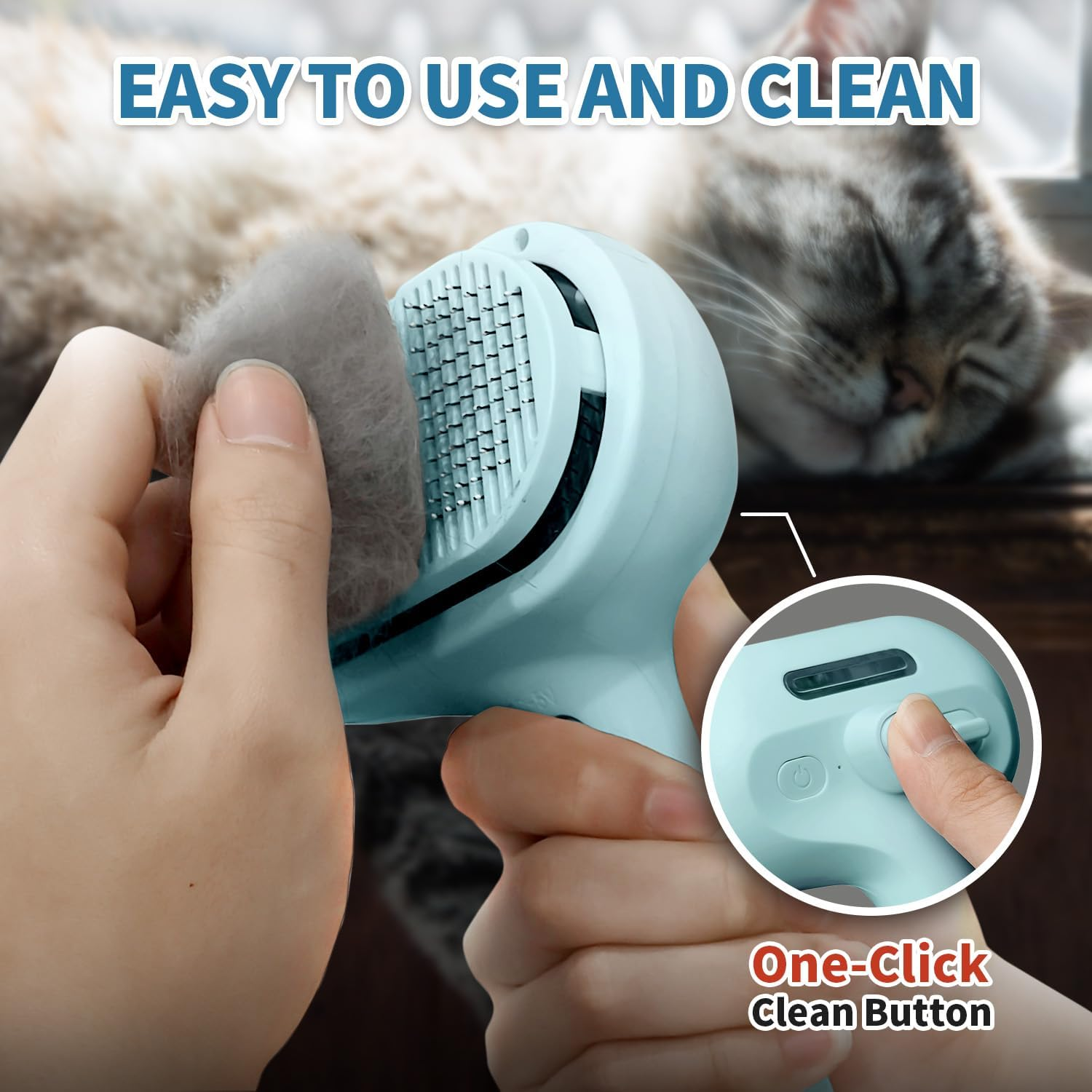 Dog Brush for Shedding, 3 in 1 Self Cleaning Steam Dog Brush - Anti-Static,Cat Steam Brush Removal Comb with Release Button, Grooming Tool for Long and Short Hair Pets, Blue image number 5