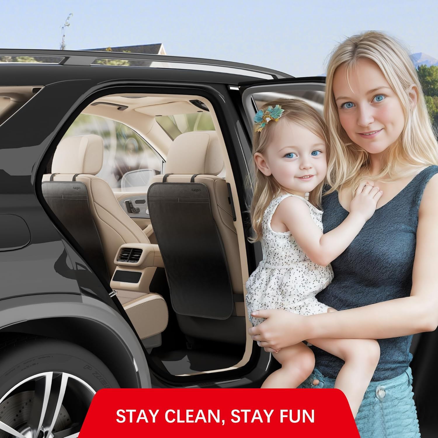 SURDOCA Waterproof Car Seat Kick Mat, Auto Back Seat Protector for Kids, PU, Universal, Black image number 2