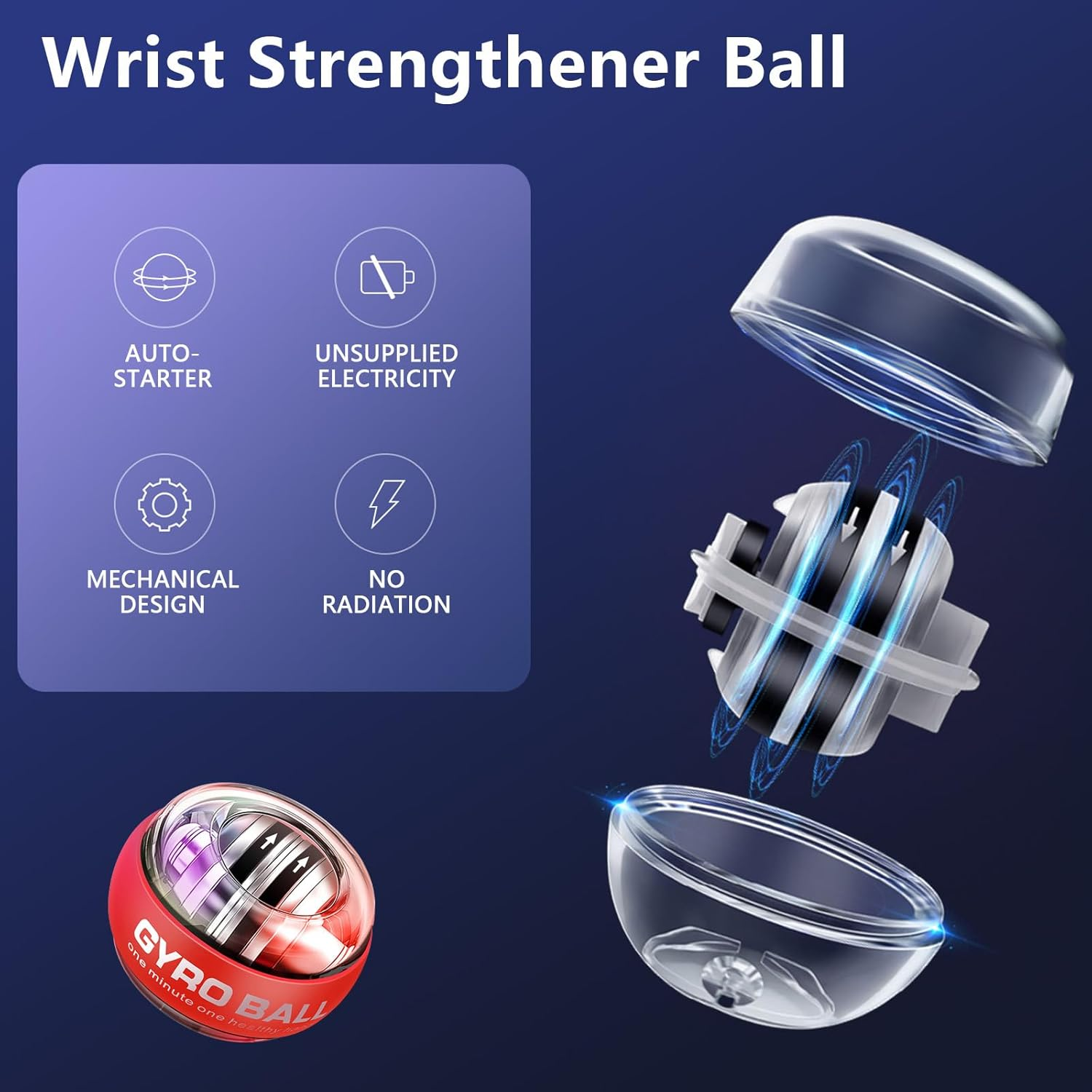 Gyro Ball with LED Lighting, Forearm Exerciser Auto-Start Wrist Strengthener , Lotorr Ball Used to Strengthen Arms, Fingers, Wrist Bones and Muscles image number 5