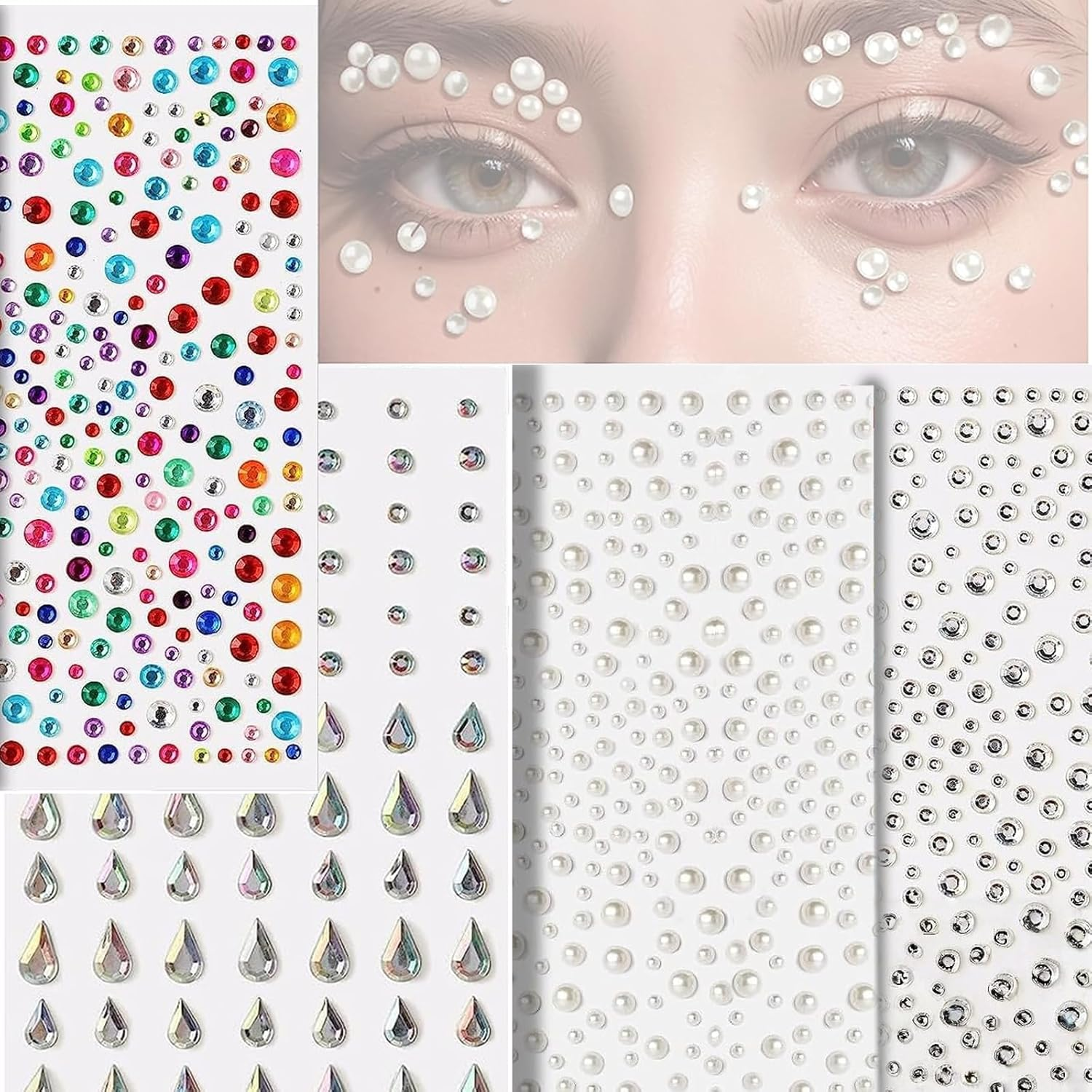 Rylaxzon Face Gems and Pearl Stickers for Makeup &ndash; Self Adhesive Rhinestone Stickers& Gem Stickers for Face, Eyes, Nails, Hair, Body Art, Festival, Crafts image number 3