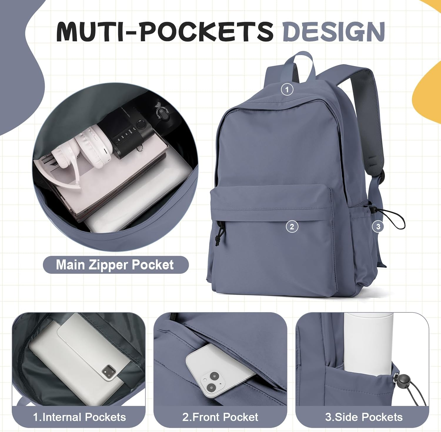 Lendolk School Backpack Womens College Rucksack Lightweight School Bag Water Resistant Casual Daypack College Secondary School Bags for Teenage Girls Boys Bookbag image number 5