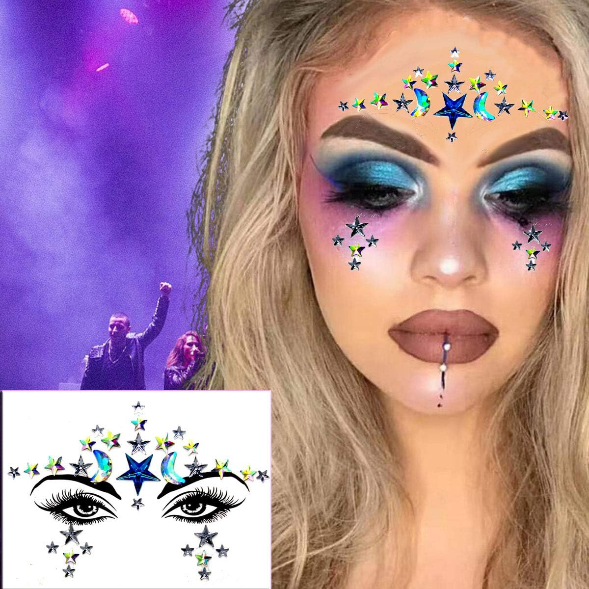 6Sets Festival Face Jewels Stickers Body Jewels Stickers Glitter Rave Face Gems Rhinestones &ndash; Eye Body Gems | Rhinestone Stickers | Body Glitter Festival Rave & Party Accessories Colorful image number 1