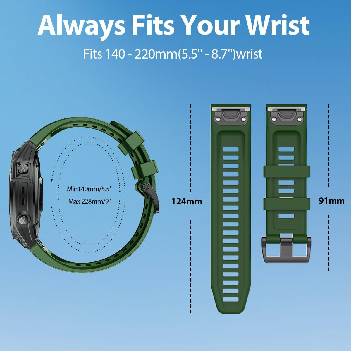 T Tersely 2 Pack Quickfit Sport Strap for Garmin Enduro3/Fenix 8/7X/7X Pro/6X/6X Pro/5X,26Mm Soft Silicone Watch Band Replacement for Garmin Fenix 5X Plus/Fenix 3/Fenix 3Hr/Tactix7/Bravo/Enduro2 image number 1