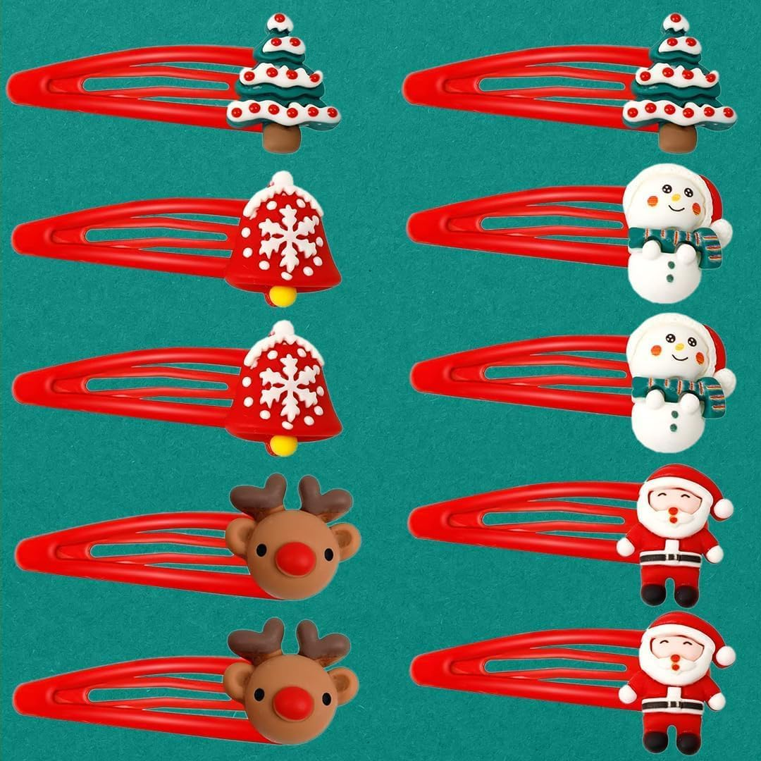 Christmas Hair Accessories, Hair Clips, Pack of 10, Hair Clips, Gifts for Children, Girls, Women, Christmas Decorative Hair Accessories, Reindeer Clips, Hair Pins, Headband (Red) image number 3