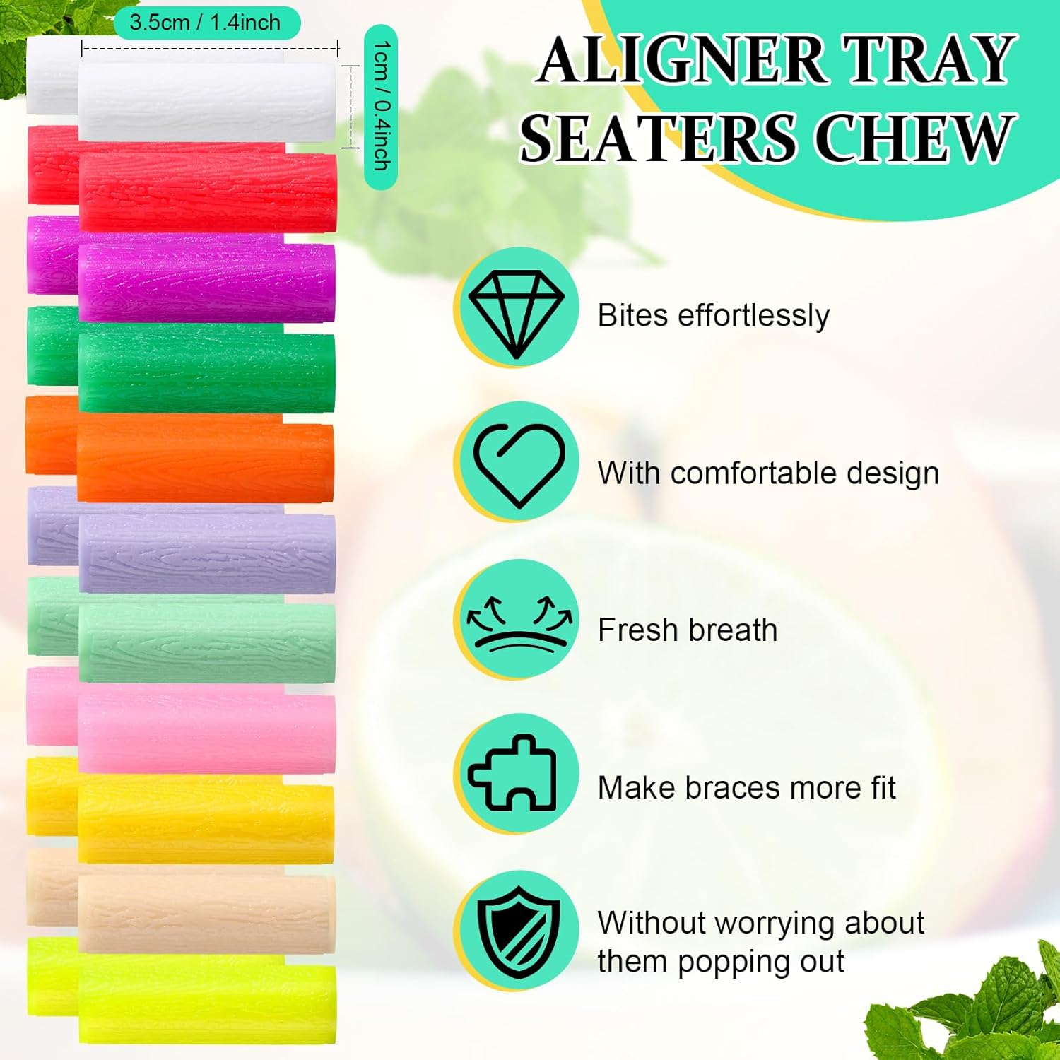 Konohan 110 Pcs Chewies Aligner Tray Seaters Chewies for Aligner Silicone Chompers Aligner Trays Seater Orthodontic Teeth Dental Chewies Invisible Accessories, 11 Colors and Flavors image number 5