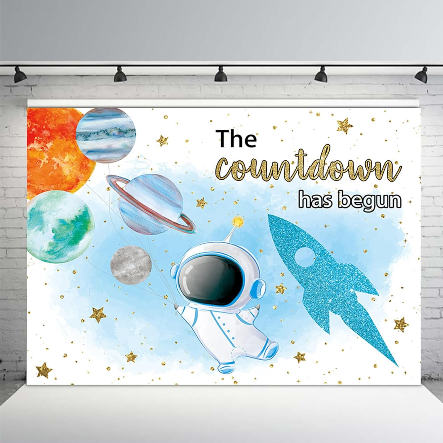 APROPHIC Space Baby Party Background Blue Astronaut Boy Countdown Hat Started Background Rocket Planet Baby Shower Decoration Banner Photography Background 210 X 150 Cm image number 5