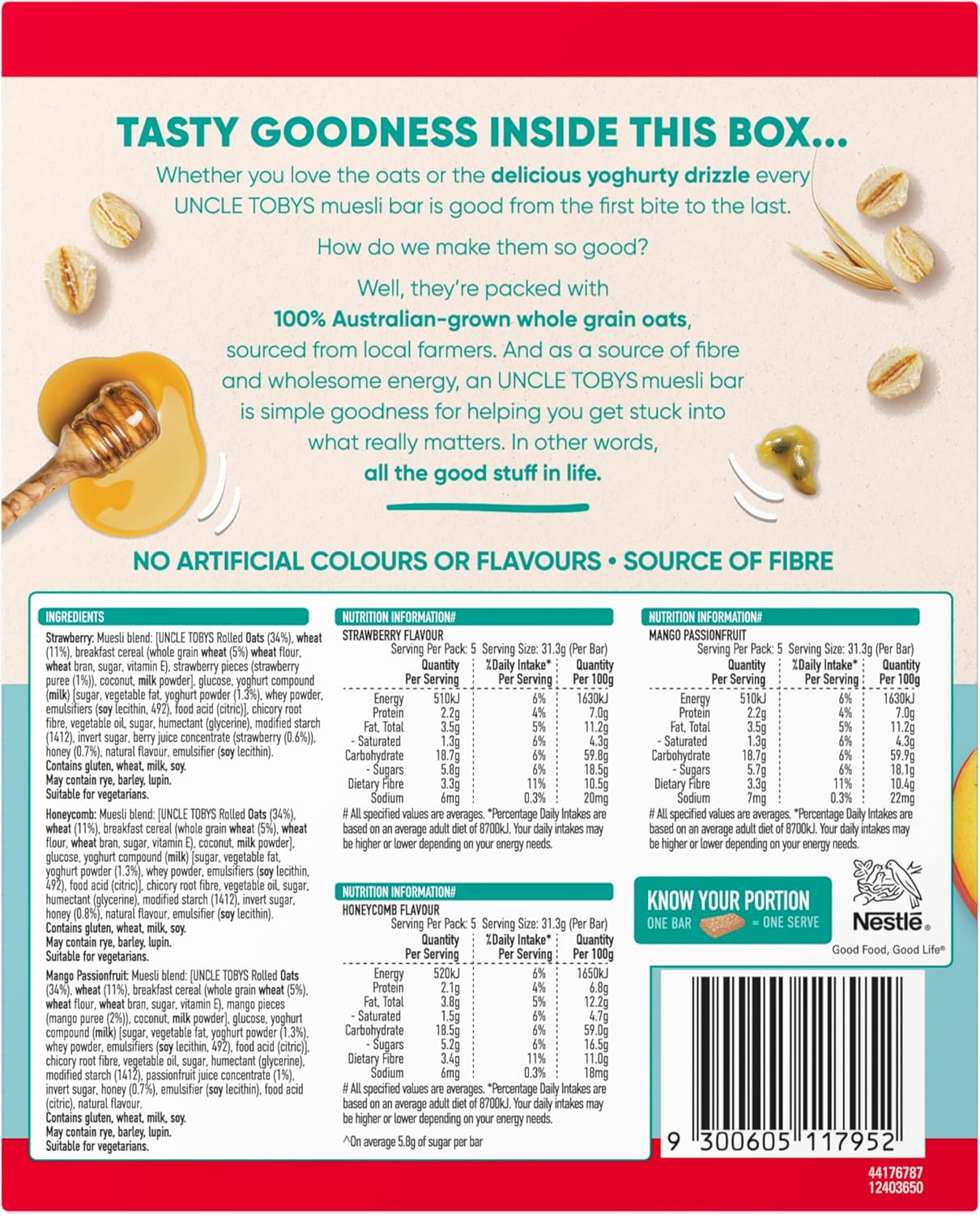 Uncle Tobys Strawberry Yoghurt Muesli Cereal 15 Bars (75 Count, Pack of 5)