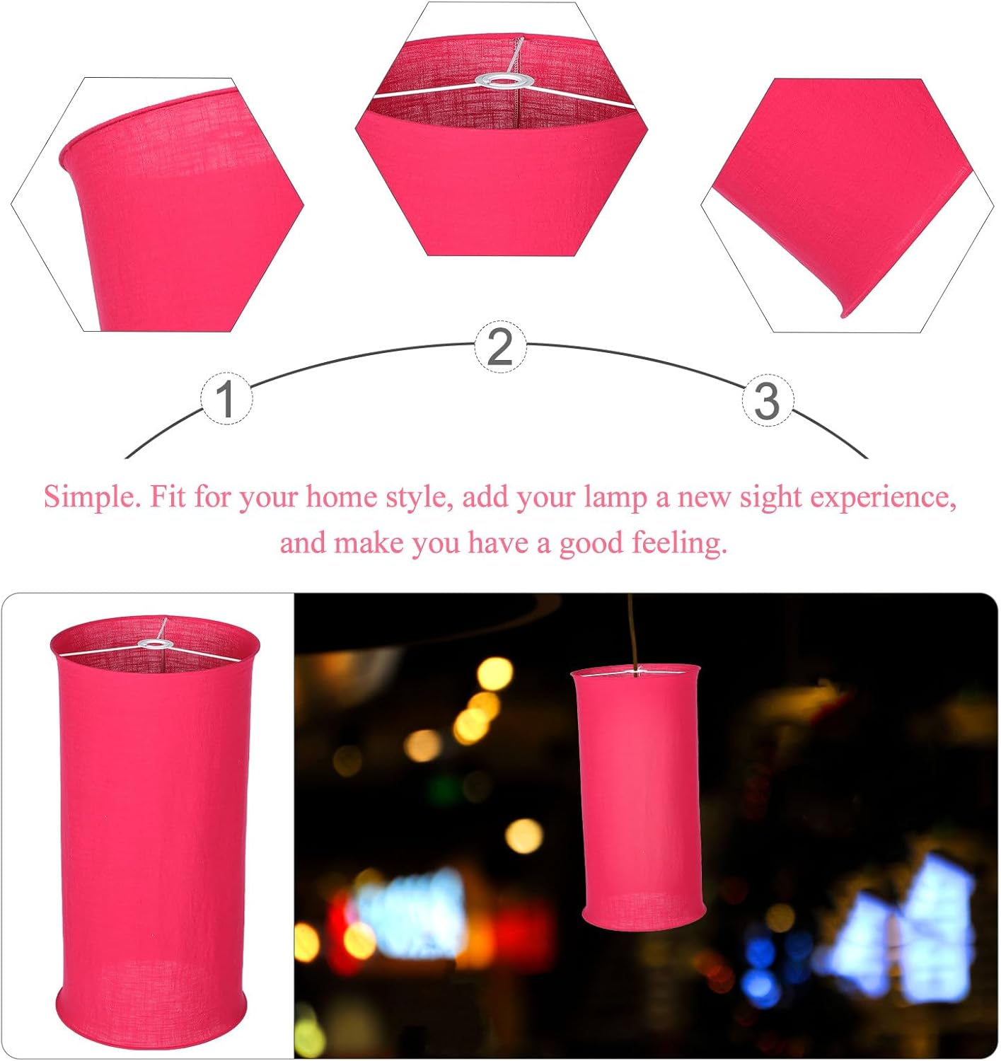 RUNROTOO Foldable Red Cloth Pendant Lamp Shade E27 Fabric Hanging Lampshade 35Cm and Ceiling image number 5