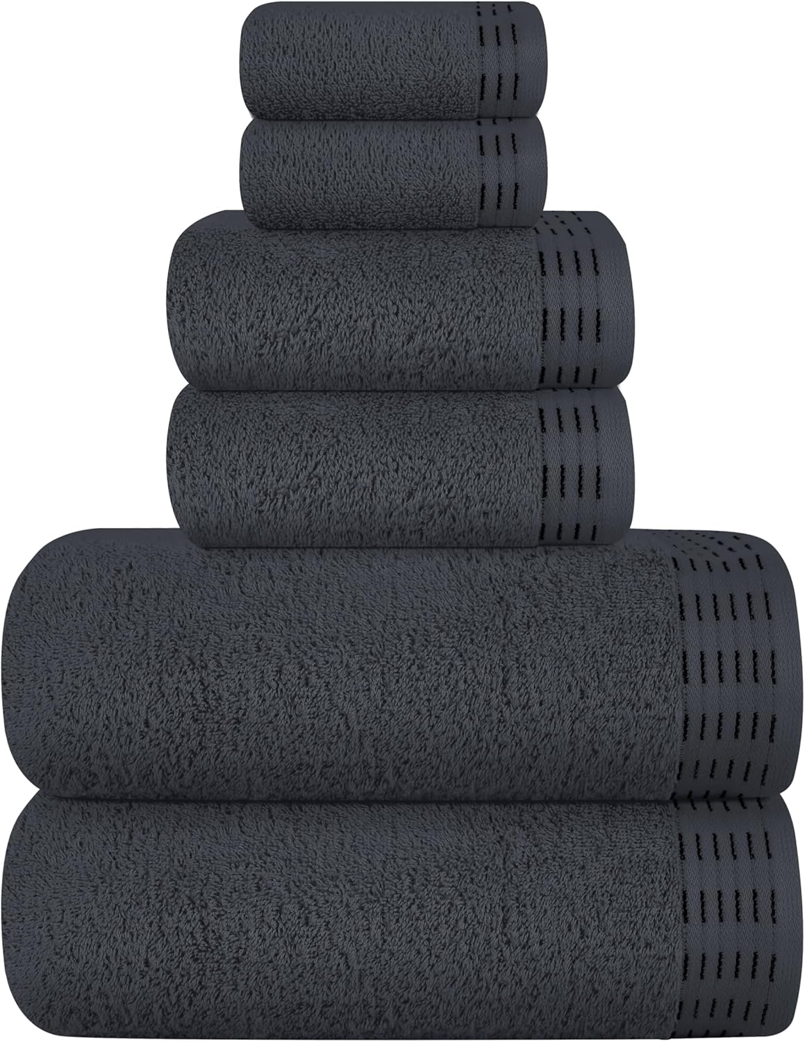 MALLONI HOME Ultra Soft 6 Pack Cotton Towel Set, Contains 2 Bath Towels 28X55 Inch, 2 Hand Towels 16X24 Inch & 2 Wash Coths 12X12 Inch, Ideal Everyday Use, Compact & Lightweight - Black