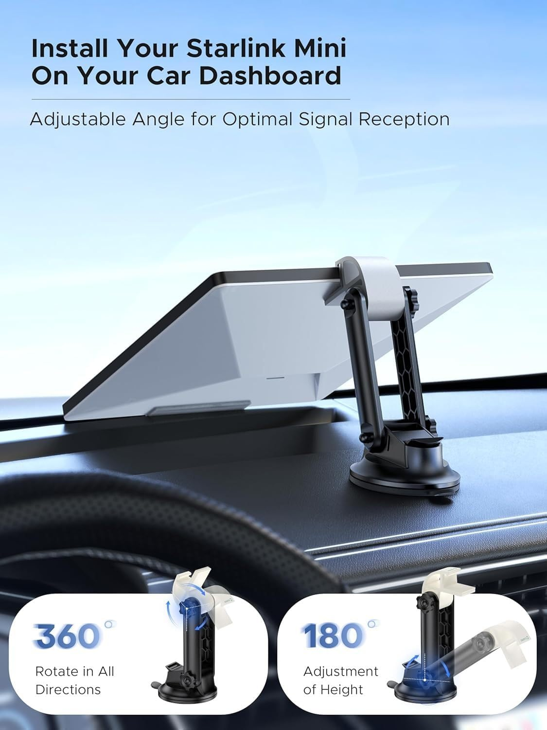 ​​Starlink Mini Suction Cup Car Mount - Heavy Duty 360&deg; Adjustable Sunroof/Roof Kit with 4X Locking Vacuum Cups for RV, Boat, Truck (Windproof & Vibration Proof)​ image number 1