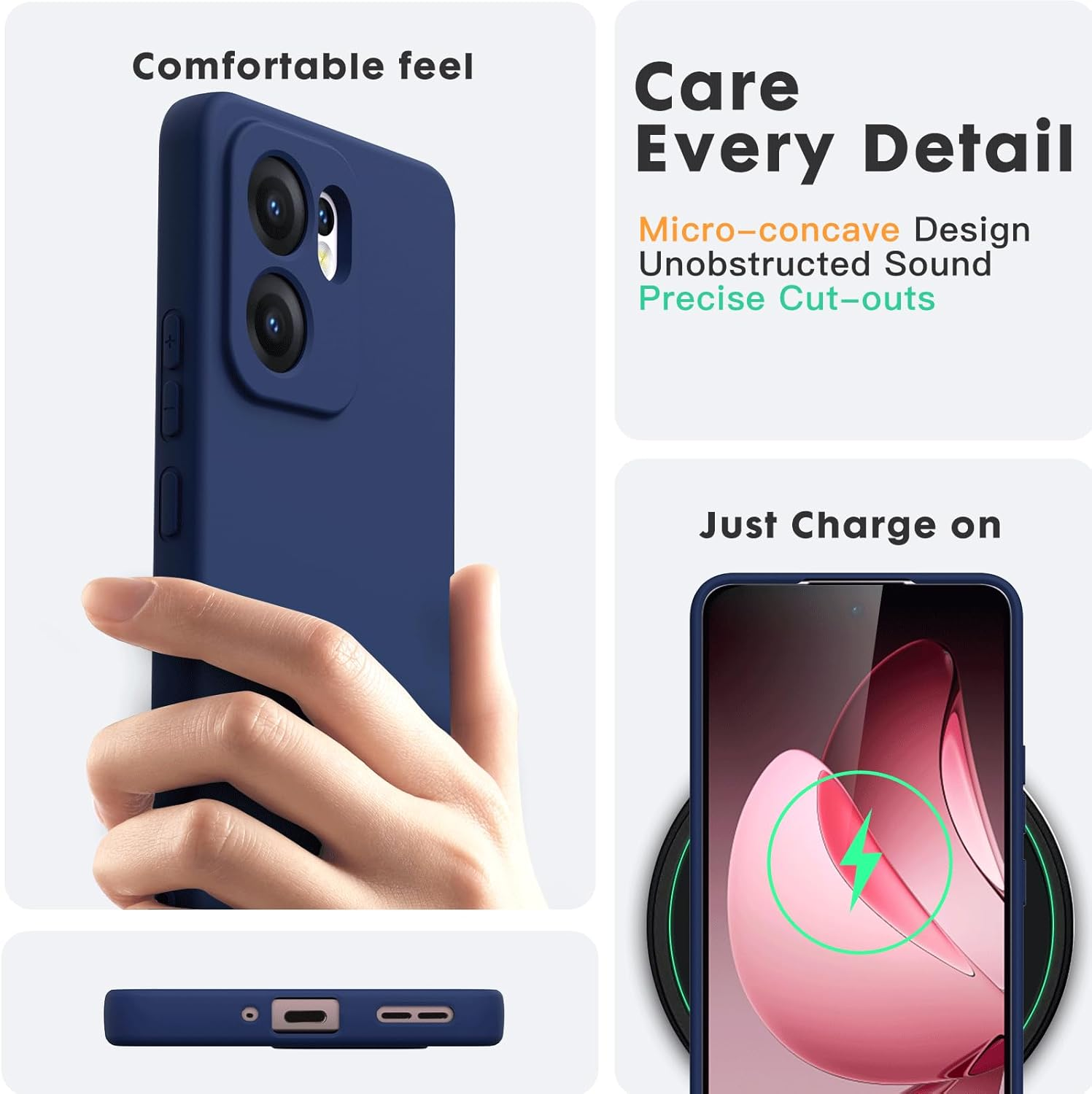 Ikziwreo Case for OPPO Reno 13 FS 5G/OPPO Reno 13 F 5G/4G, with 2 Pack Tempered Glass Screen Protector, Soft Silicone Rubber Anti-Shock Case - Midnight Blue