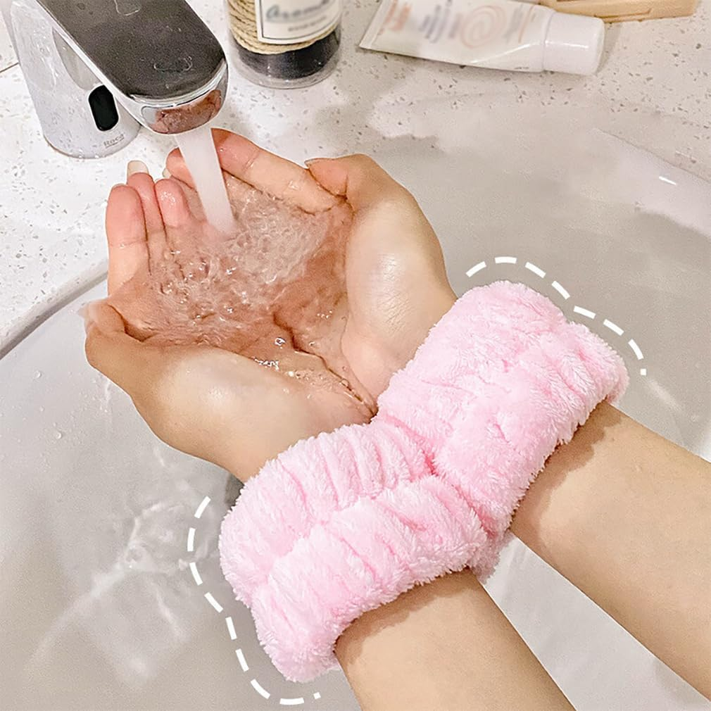 Sponge Headband Wristband Sets for Washing Face Makeup Headband Skincare Headband for Women Girls Spa Headband Terry Cloth Headband Soft Puffy Headband image number 3