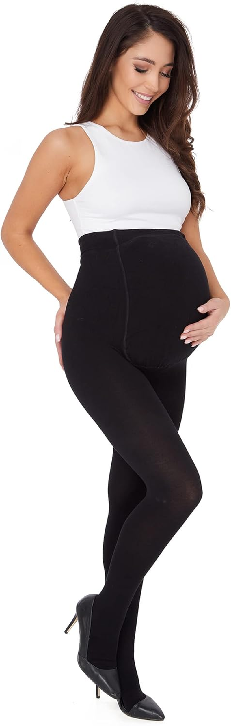 OVISSA Maternity Thick Tights 600 DEN Opaque Winter Pregnancy Tights with Adjustable Waist High-Waisted Ultra-Thick Cotton Pantyhose for Women, Sizes XS-XL image number 2