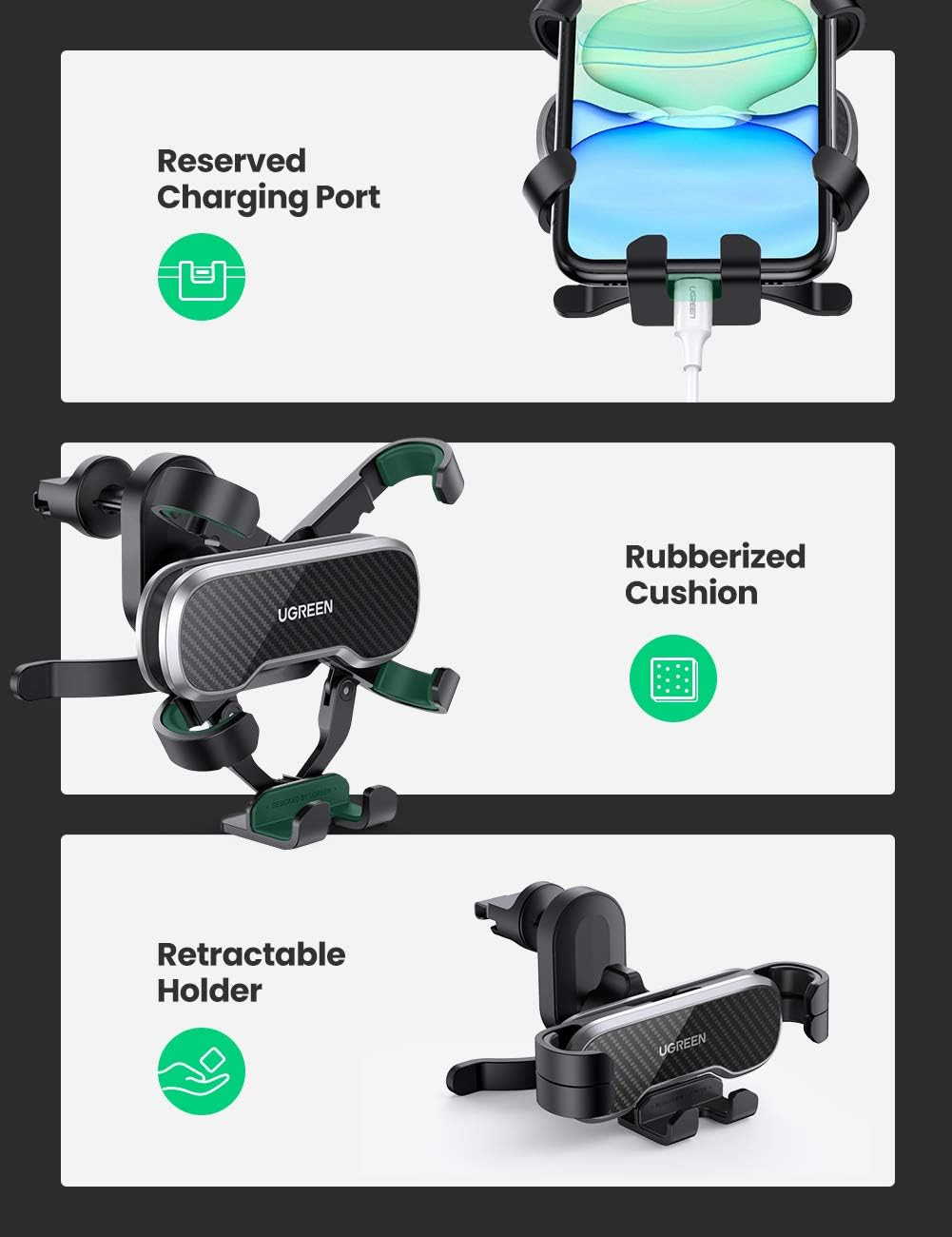 UGREEN 80871 Gravity Phone Holder for Car with Hook image number 5