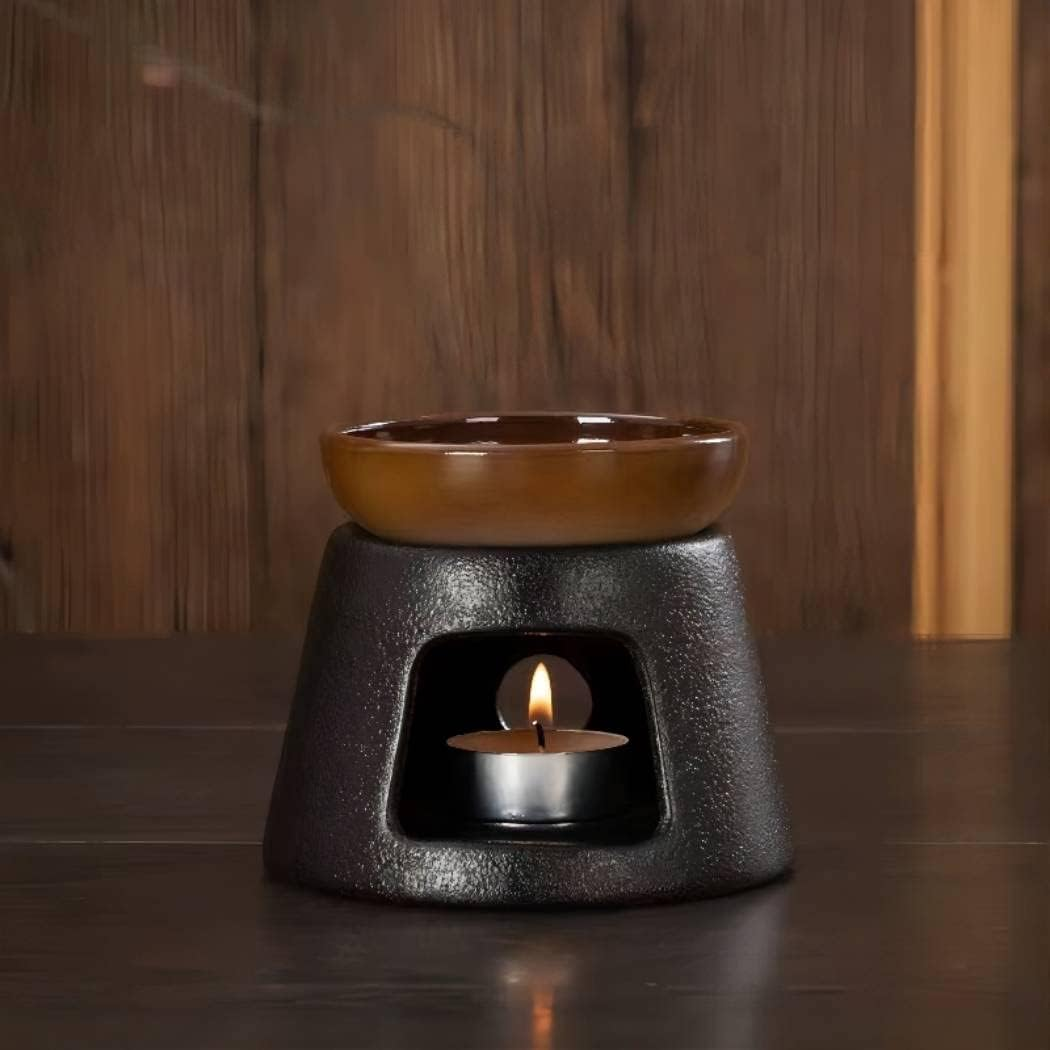 Hand Made Large Capacity Essential Oil Burner Wax Melt Burners, Aromatherapy Aroma Burner Ceramic Oil Diffuser Candle Tealight Holder Home Bedroom Decor Brown image number 5