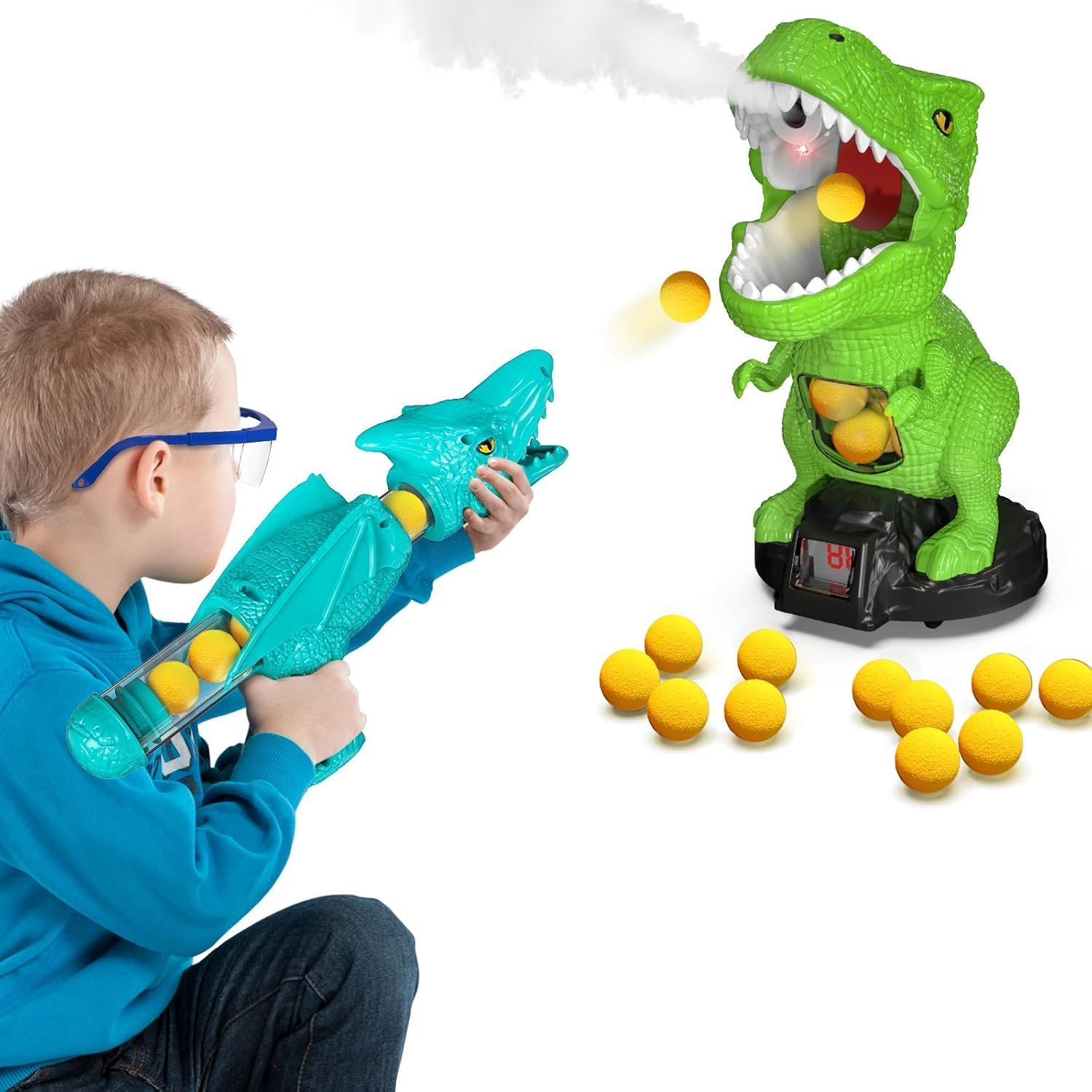 MSKOLER Movable Dinosaur Shooting Toys for Kids 3 4 5 6 7+ Years, Tyrannosaurus Target with Water Mist Spray and Pterosaur Air Pump Foam Blaster image number 1