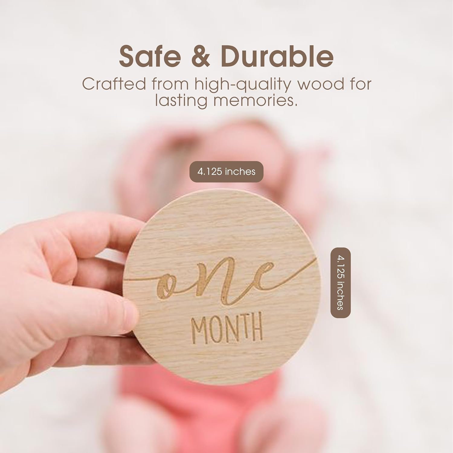 Pearhead Wooden Monthly Milestone Photo Cards - 7 Double-Sided Engraved Discs for Baby Announcement and Milestones, Gender-Neutral Photo Props for Newborn Boy and Girl, Light Wood image number 2