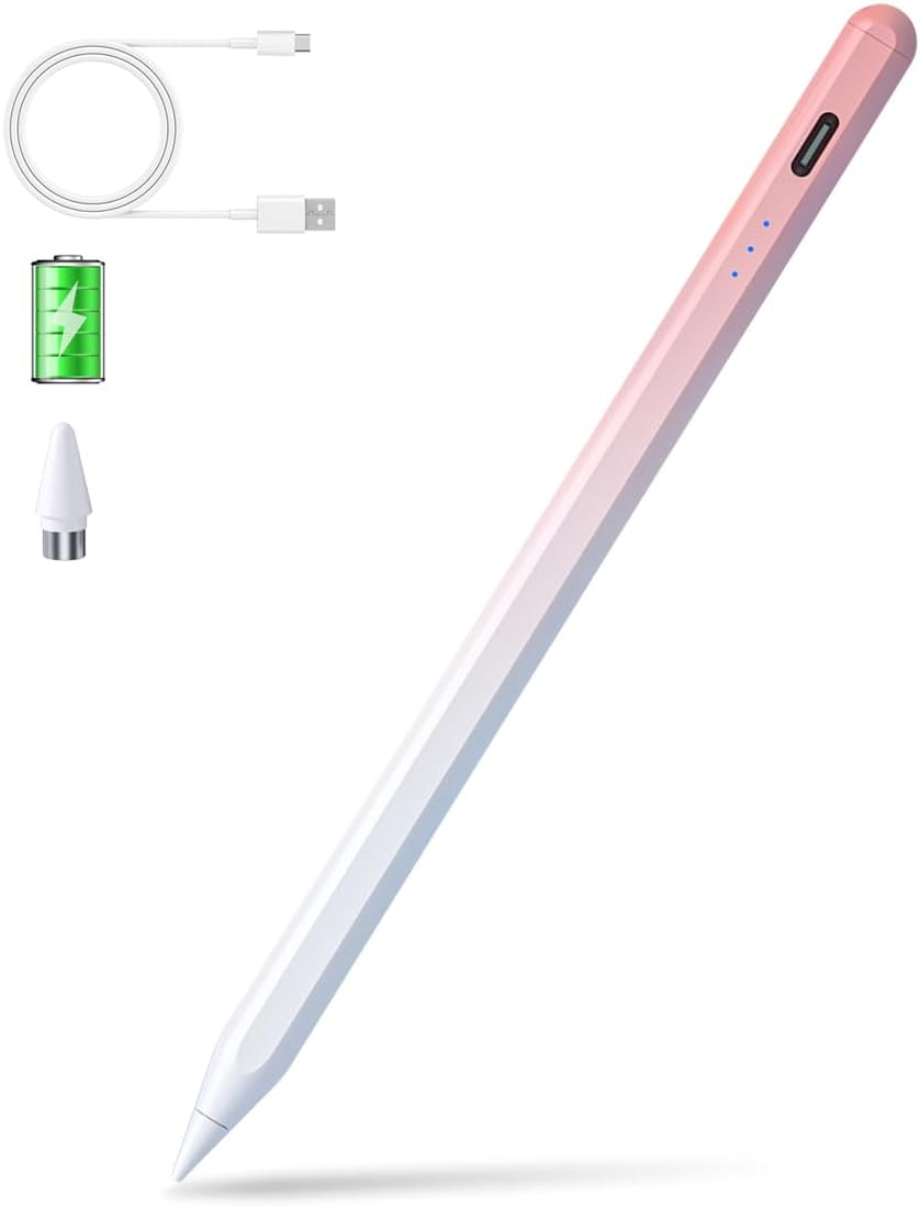 Active Stylus Pen Universal for Android/Ios Touch Screen Device, Upgraded Stylus Pen Rechargeable Stylus for Samsung/Ipad/Lenovo Tablet [Magnetic] [Touch Switch] [3 LED Indicator] (Pink)