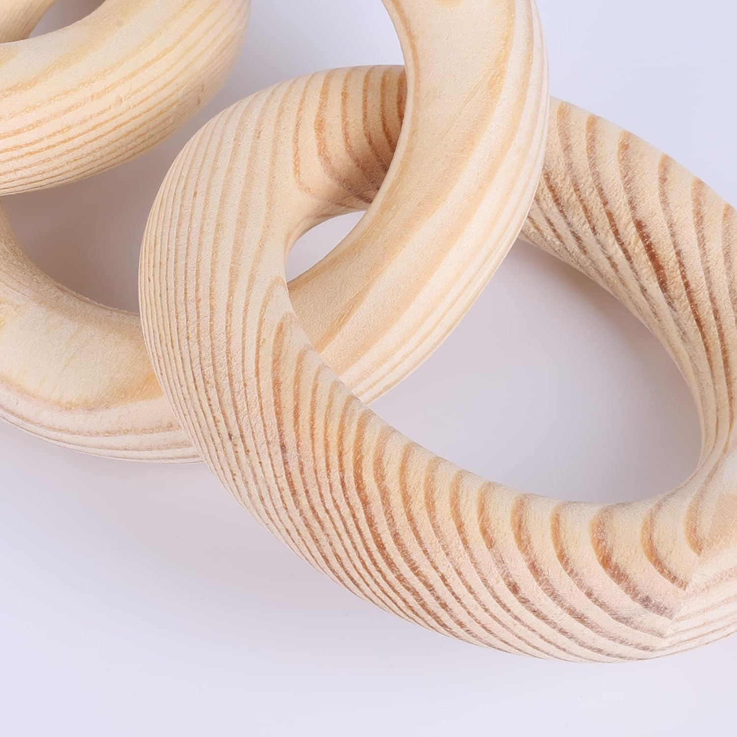 Wood Chain Link Decor 3-Link,8.3 Inch Length Wood Knot Decor,Wood Color Carved Decorative Chain Knot,Knot Decorative Object,Coffee Table Decor,Country Chain Knot Decor,Mom Gifts,Wooden Links