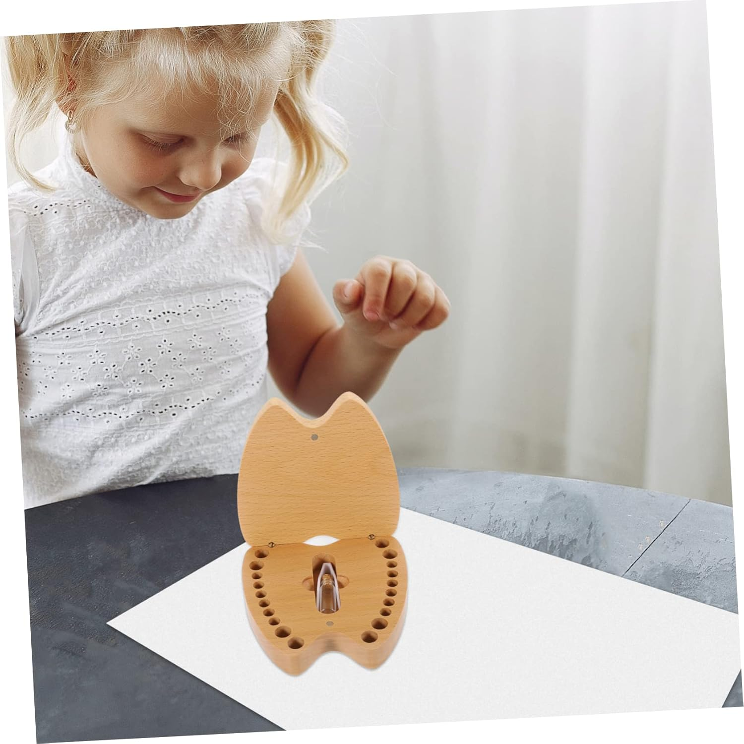 ERINGOGO Wooden Tooth Keepsake Box for Kids Baby Lost Tooth Holder Engraved Memory Container for Boys and Girls Natural Material for Cherished Memories image number 3