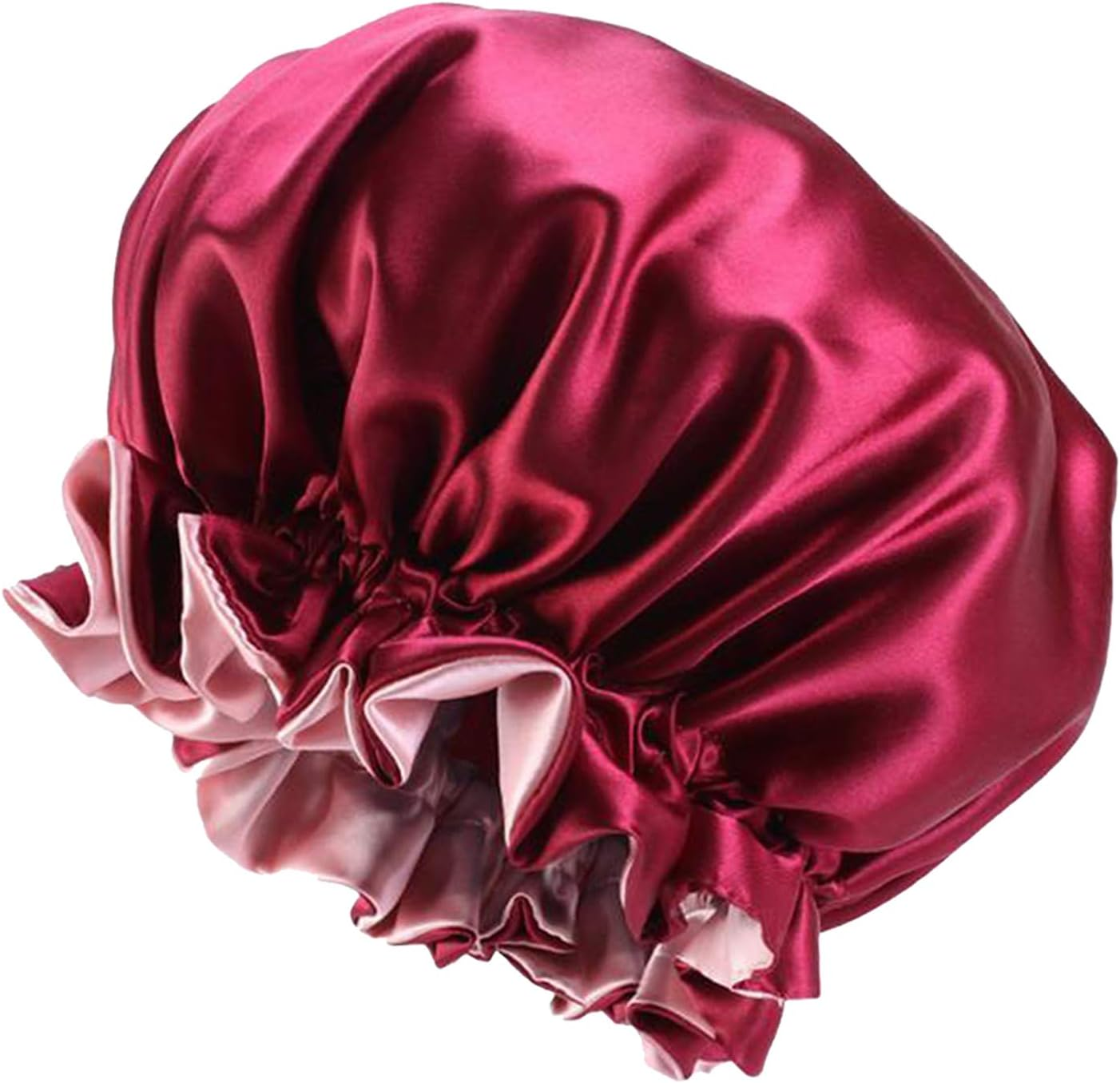 Nobranded Women Silky Satin Bonnet Reversible Sleep Cap Salon Chemo Hat for Curly Hair - Wine Red, 36 X36X1Cm