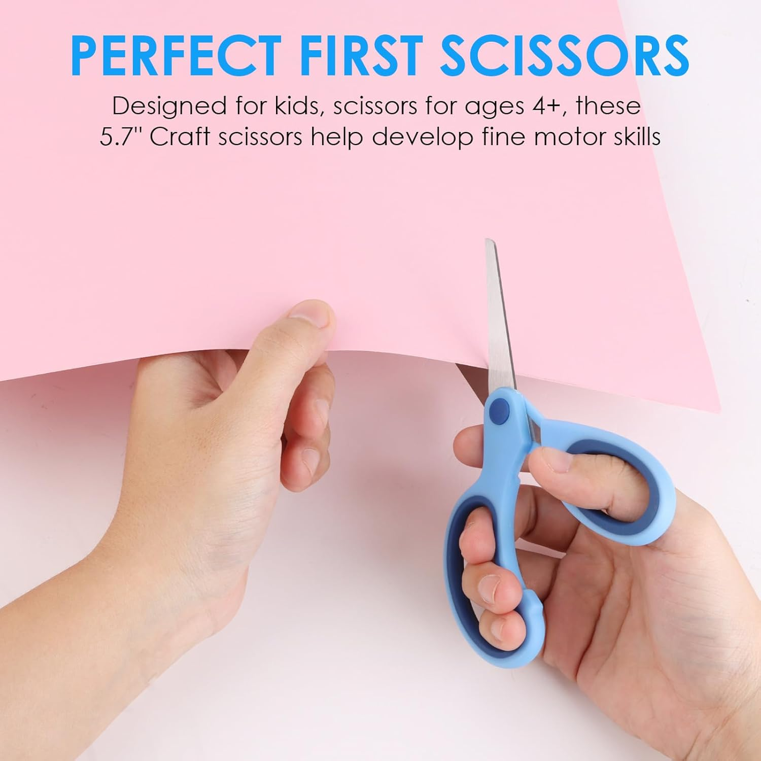 3 Pcs Plastic Scissors for Kids - Right & Left Handed Safety Scissors with Blunt Tips, 5.7" Comfort Grip - Toddler Training Scissors for Crafts & Classroom (Red, Pink, Blue) image number 3