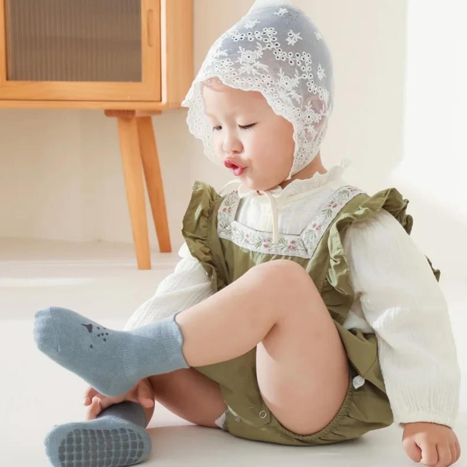 5 Pairs Unisex Baby Non Slip Grip Socks,Infants Floor Ankle Socks anti Skid Crawling Socks for Baby Boys Girls for 1-3Years image number 5