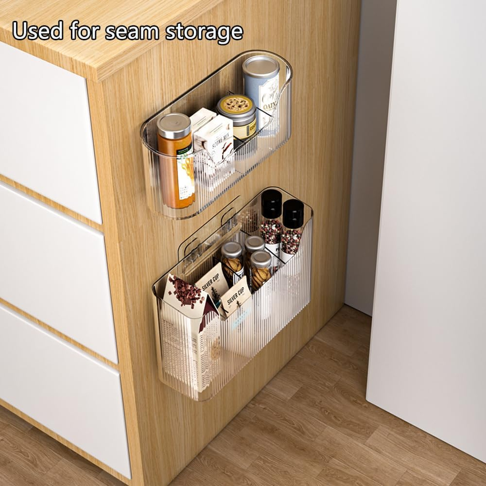 Pack of 2 Kitchen Cabinet Door Storage Box, Self-Adhesive Wall Mounted Storage Box, Cupboard/Bathroom/Fridge Small Items Organiser Storage Box image number 6
