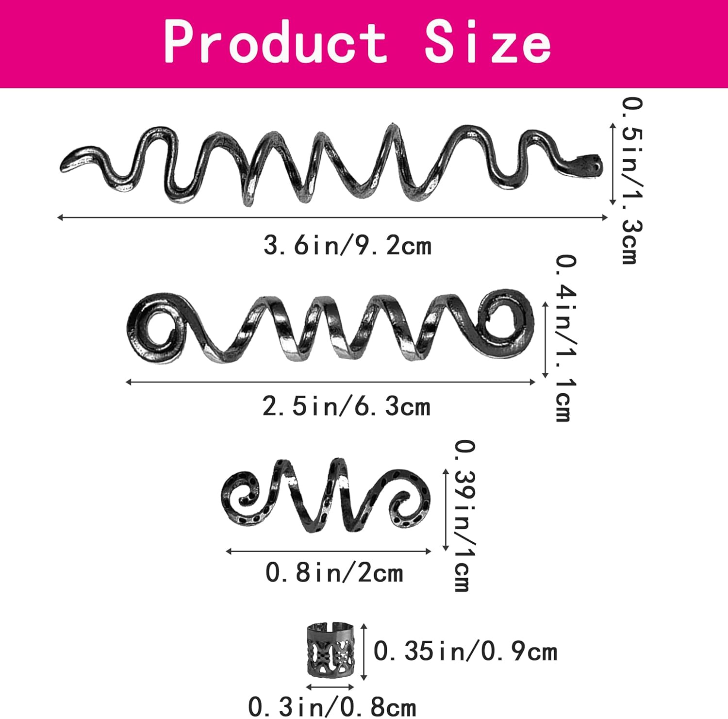 XCSJ 28 Pieces Dreadlock Jewellery Hair Spirals Clips Hair Braid Rings Adjustable Metal Cuffs Hair Dreadlocks Accessories Cuffs Hair Accessories Set Hair Spirals Dreadlocks for Men, Women (Black) - Silver image number 2