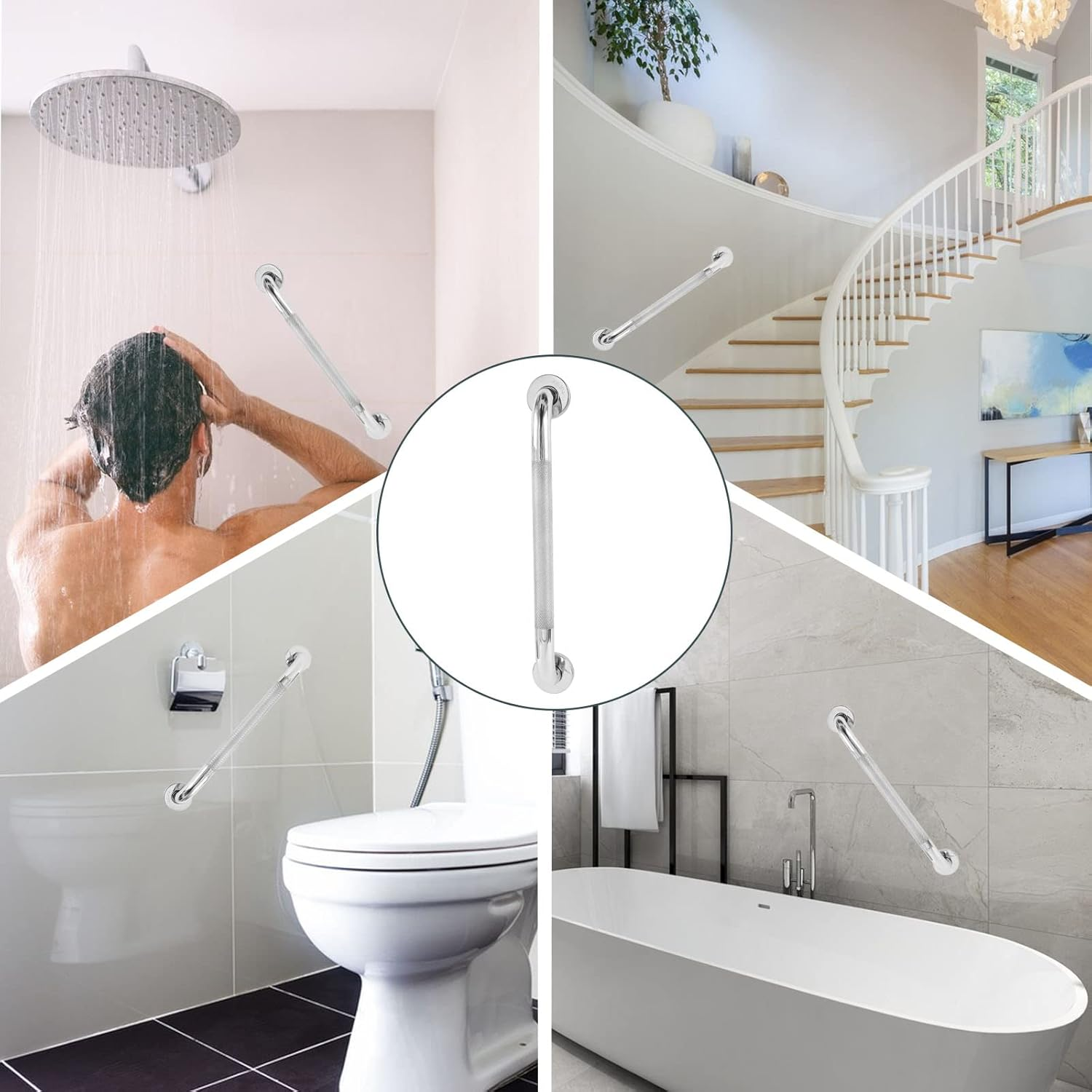 Sunzone 2-Piece Bathroom Grab Bars - 16-Inch Anti-Slip Chrome Stainless Steel Safety Hand Rails image number 2