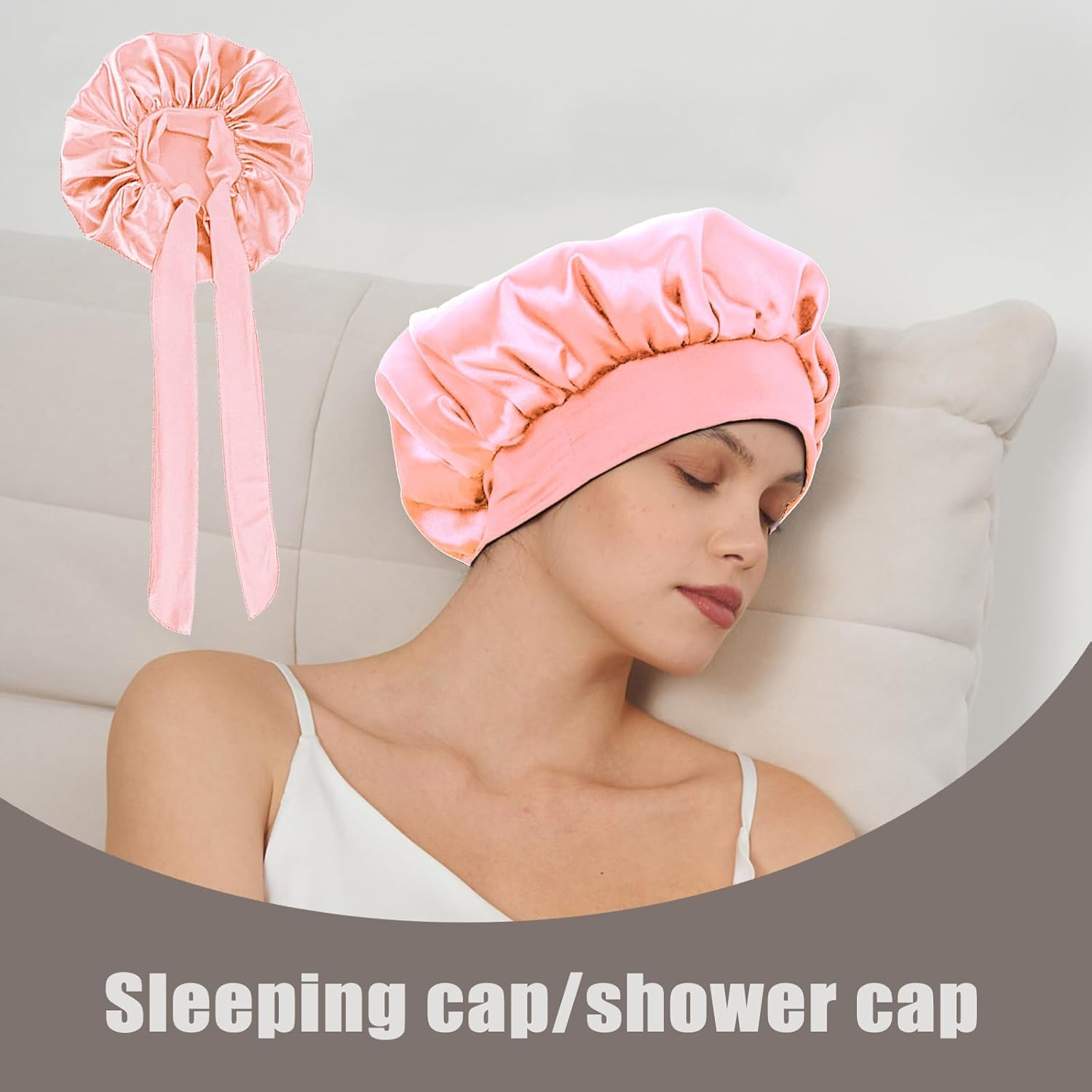 Yuejieselected Silk Sleep Cap for Long Hair Silk Sleep Cap for Sleeping (1 Light Powder), Dusted, 1 image number 3