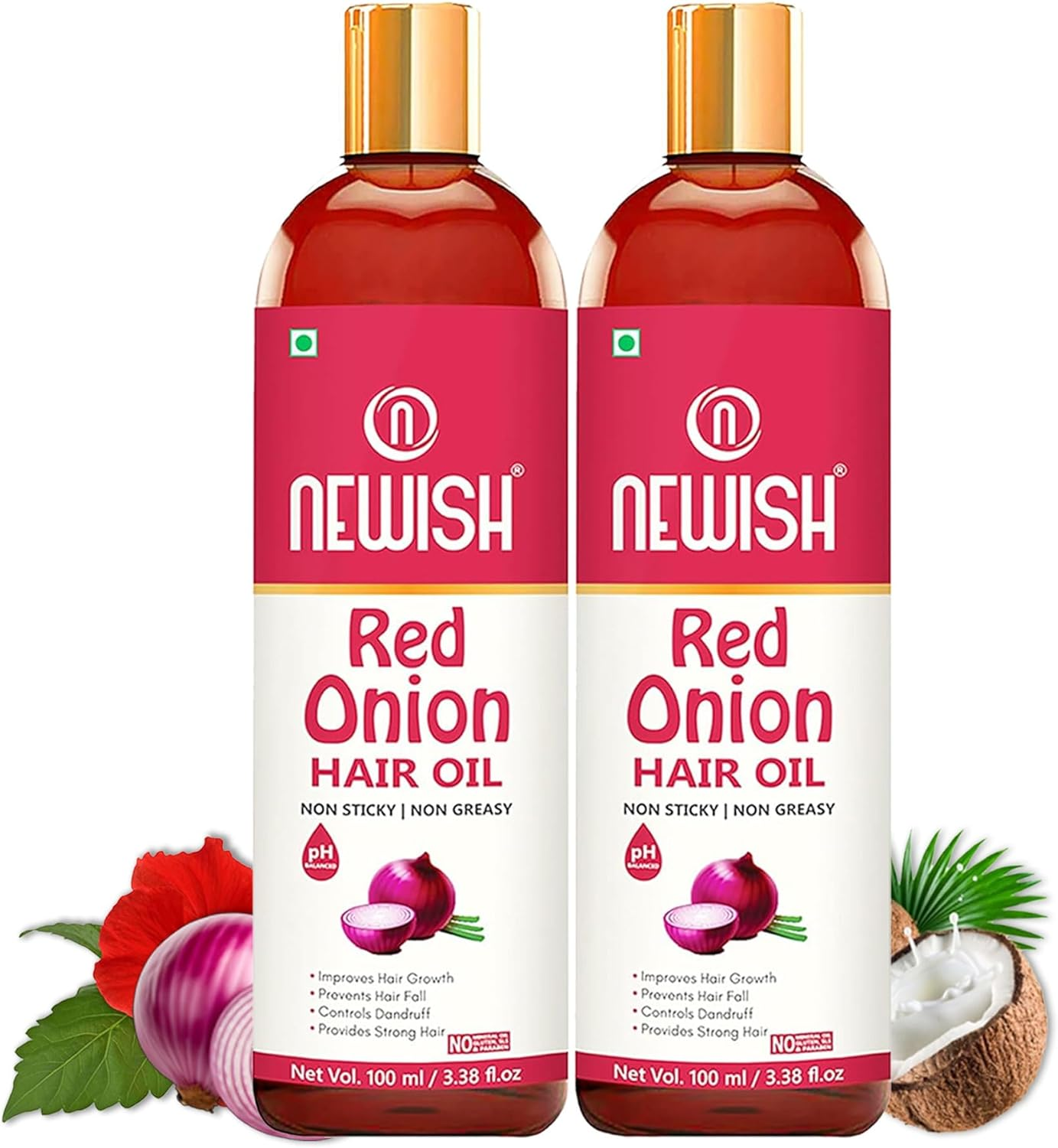 Newish Red Onion Hair Oil for Hair Growth Men and Women, 100Ml (Pack of 2), 100 Ml (Pack of 2) image number 2