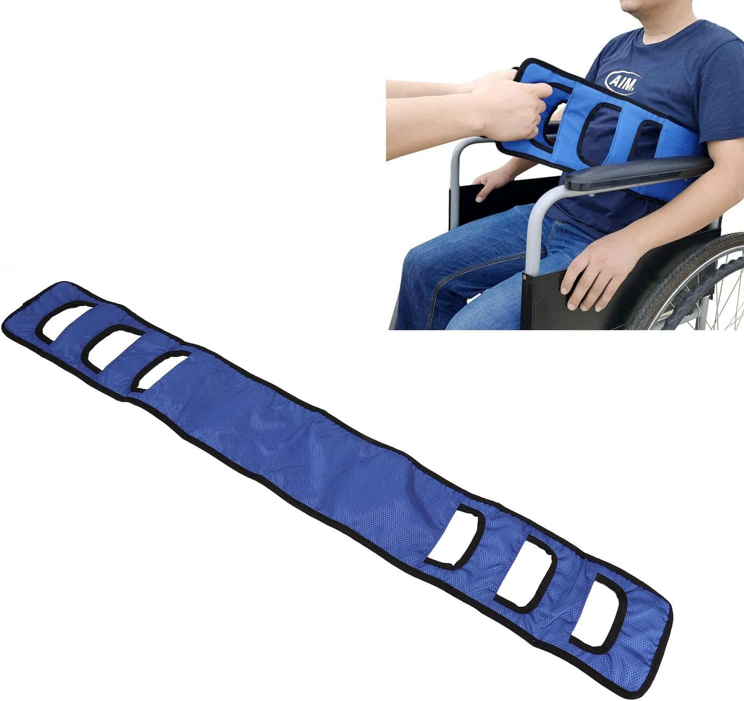 Transfer Sling Gait Belt, Padded Breathable Patient Lift Transfer Belt with Adjustable Handles for Elderly Disabled Mobility Assistance in Bed Chair Wheelchair Transfers - Blue image number 3