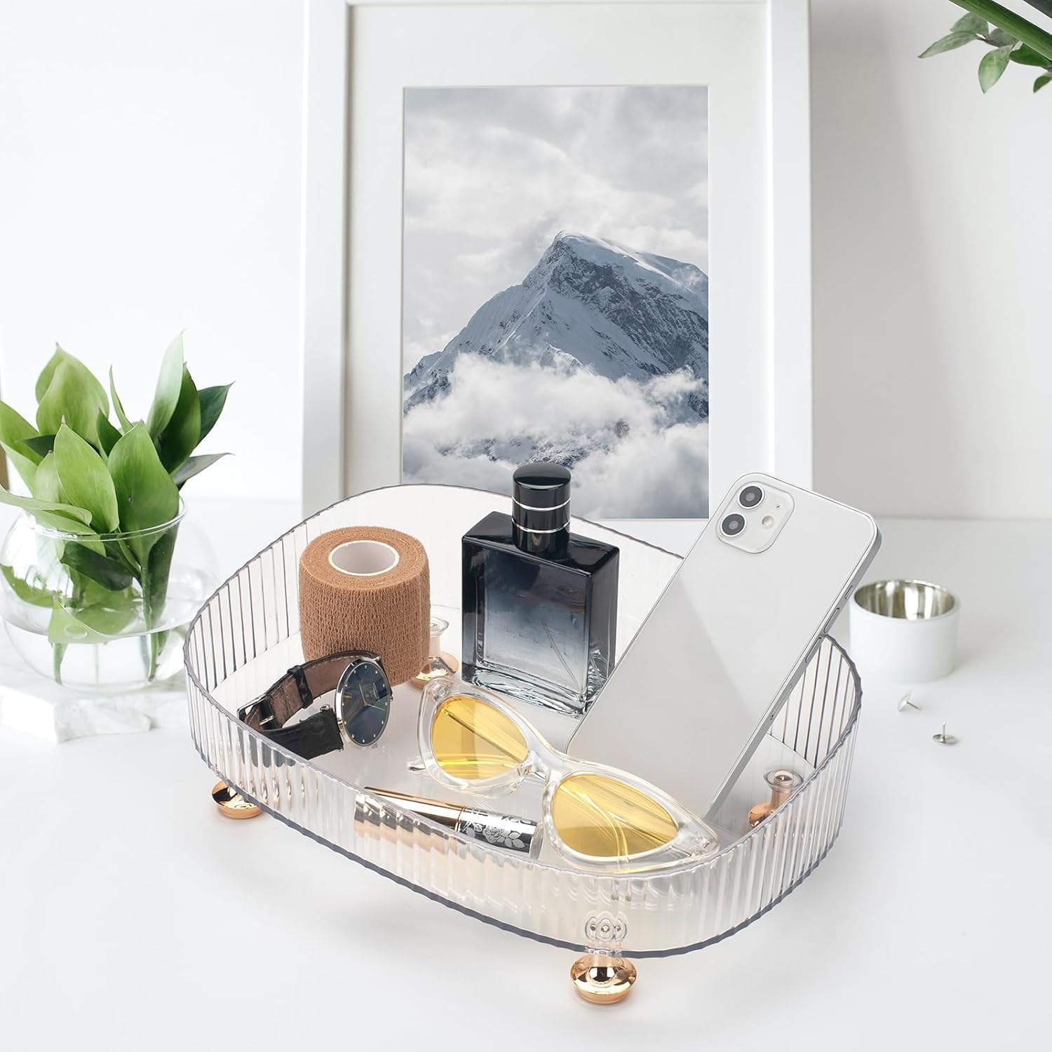 AIJOY Makeup Perfume Organizer, Bathroom Vanity Tray, Decorative Dresser Tray, Countertop Organizer Tray for Cosmetics, （Clear）