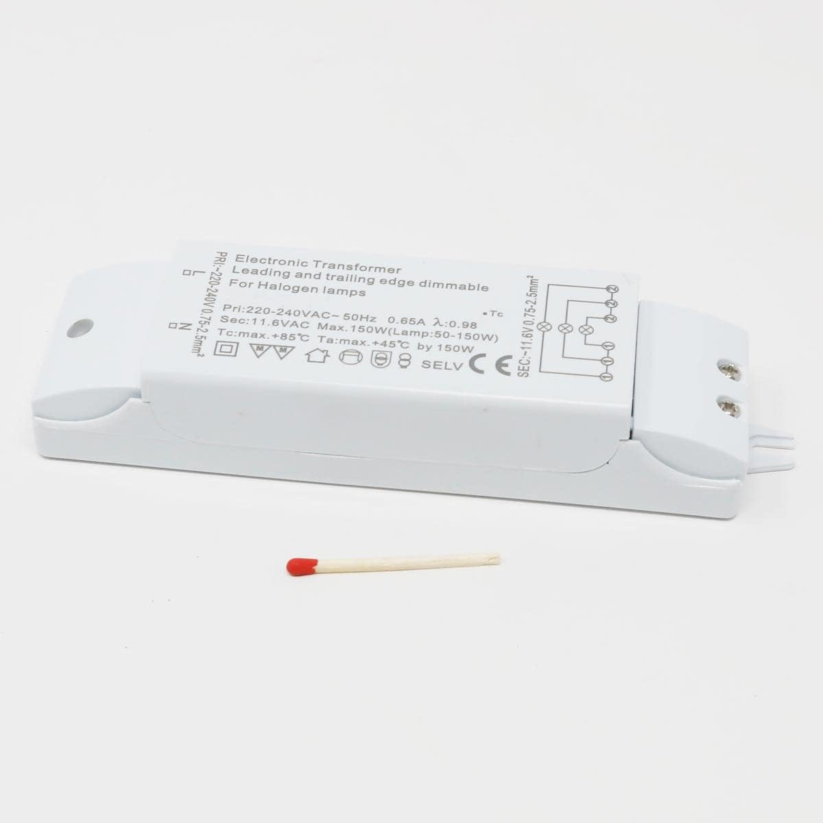 Electronic Halogen Transformer 230 V to 12 V 50-150 Watt with Overload Protection and Temperature Safety 160 X 46 X 33 Mm 1 Transformator image number 2