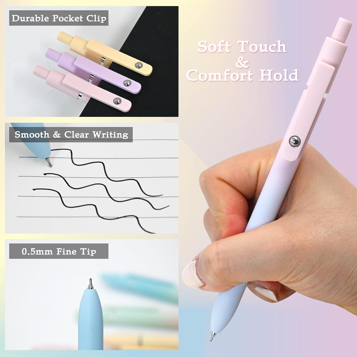 5 PCS Cute Gel Pens, Pastel Fine Point Pens, Aesthetic Ball Point Pens 0.5 Mm Black Ink, Pretty Smooth Writing Pens for Note Taking Journaling, Gifts for Women Girls Nurse School Office Supplies image number 6