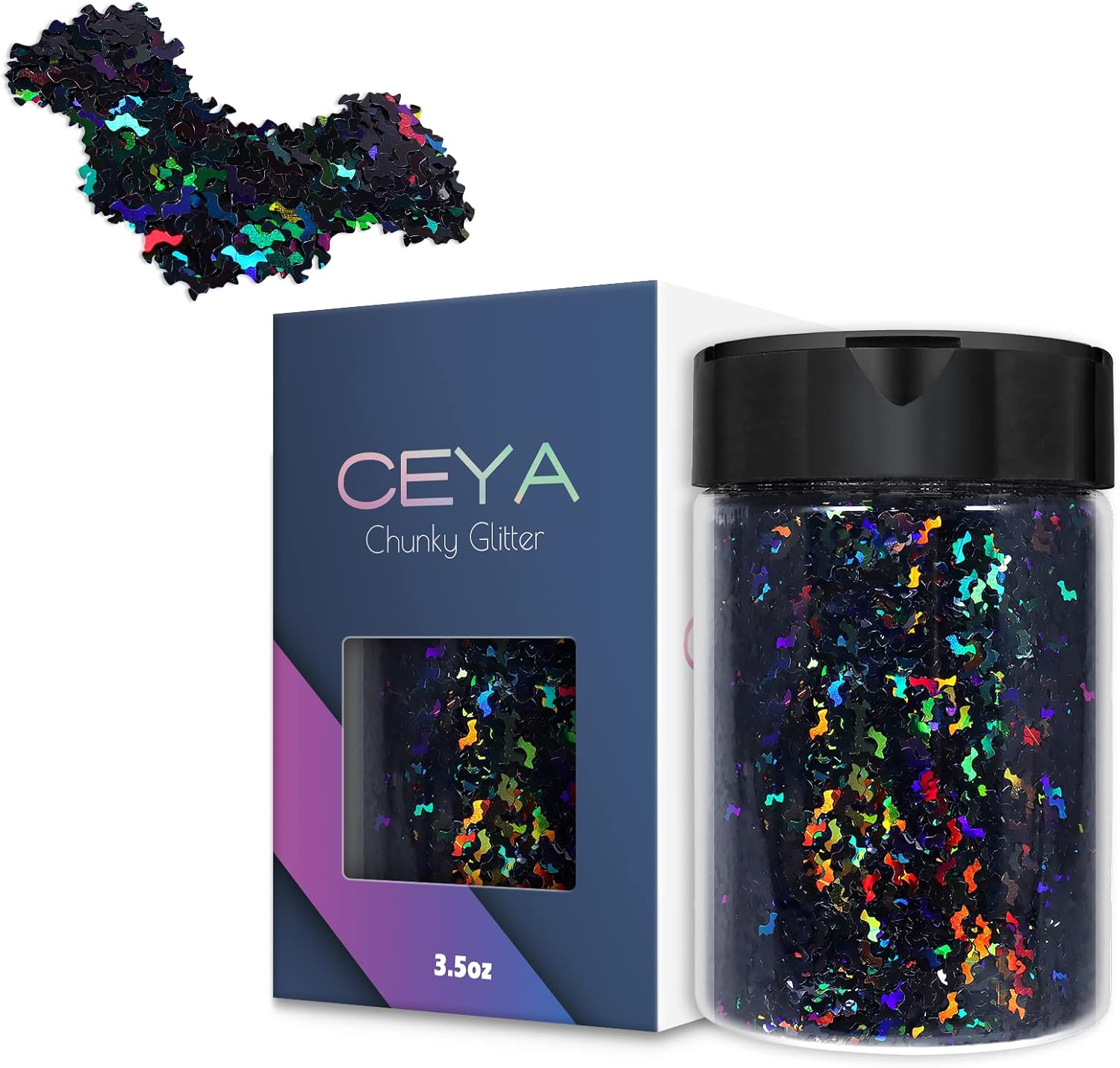 Ceya Holographic Mickay Mouse 4Mm Confetti Glitter,4.4Oz/ 125G Laser Silver Chunky Glitter Resin Sparkle Flakes Iridescent Nail Sequins for Crafts Resin, Slime, Home DIY, Birthday Party, Wedding Decor