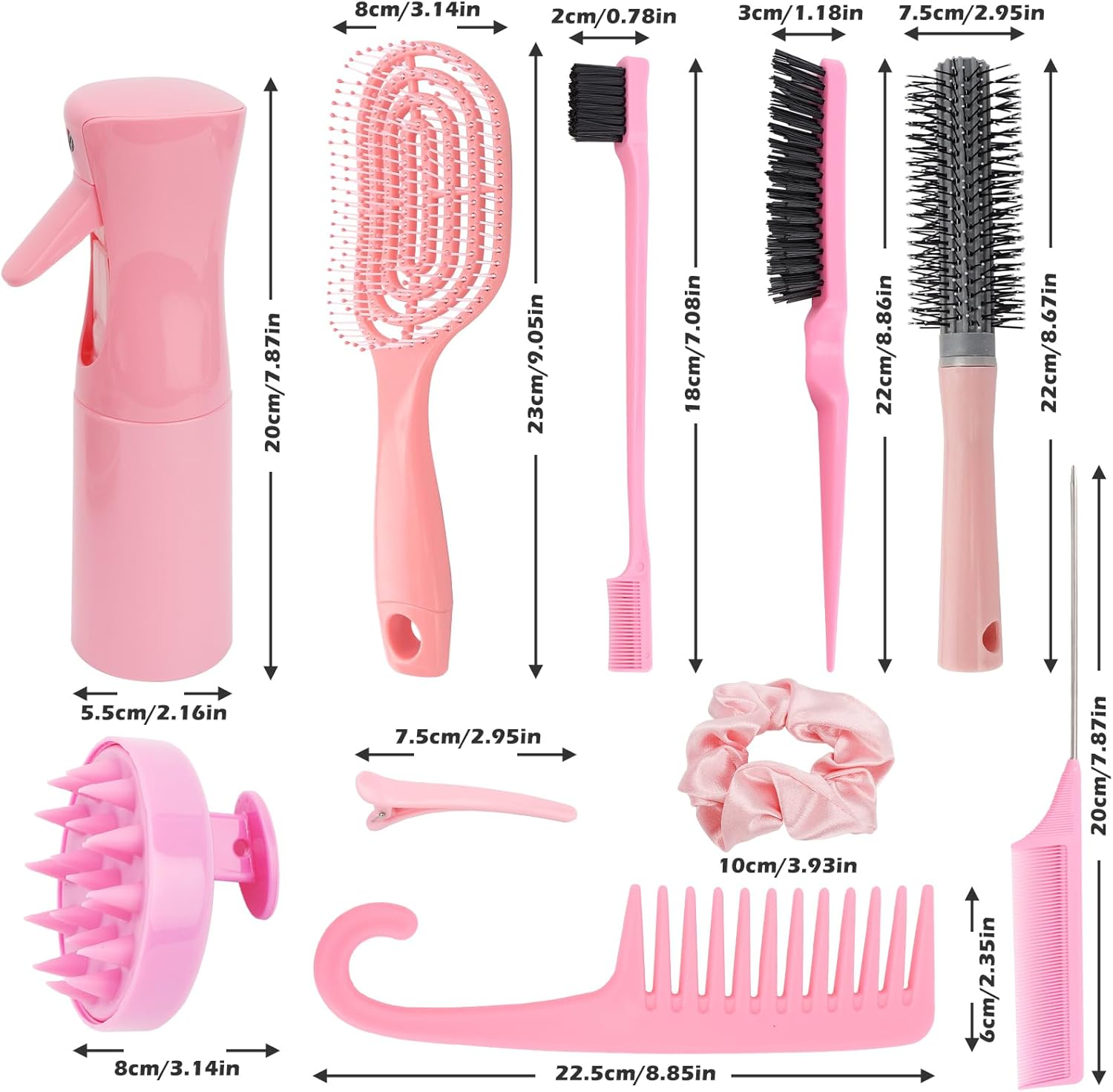 Hair Brush Set, 14 Pieces Hair Brushes, Hair Tools, Includes Transparent Cosmetic Bag, Spray Bottle, Edge Brush, Curling Brush, round Brush, Scalp Brush and Hairpins, Styling Tools image number 5