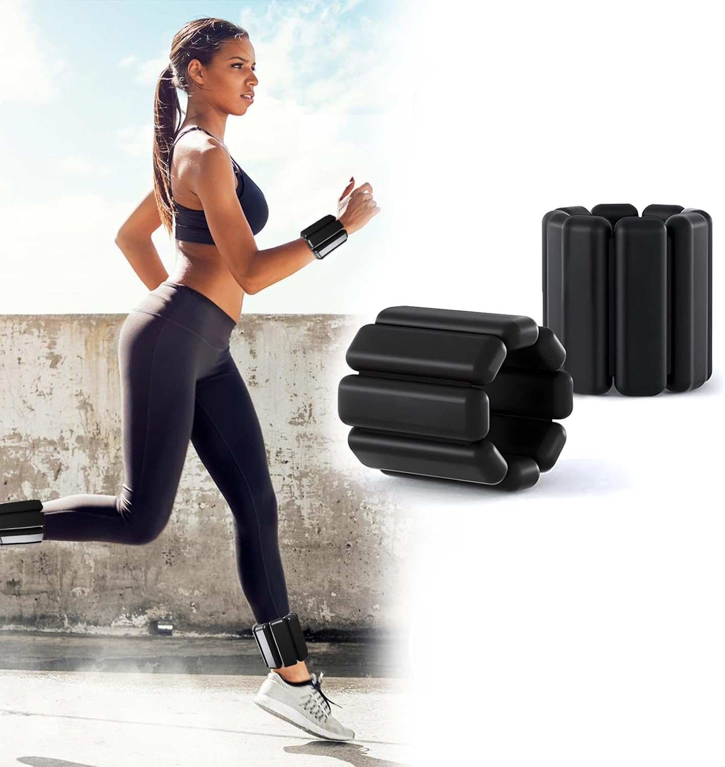 Pilates Wrist Ankle Weights for Women,Set of 2 (1Lb Each) Adjustable Wearable Ankle Weights Silicone Wrist Bangles for Men Women Kids,For Exercise,Jogging,Yoga,Gym,Strength Training