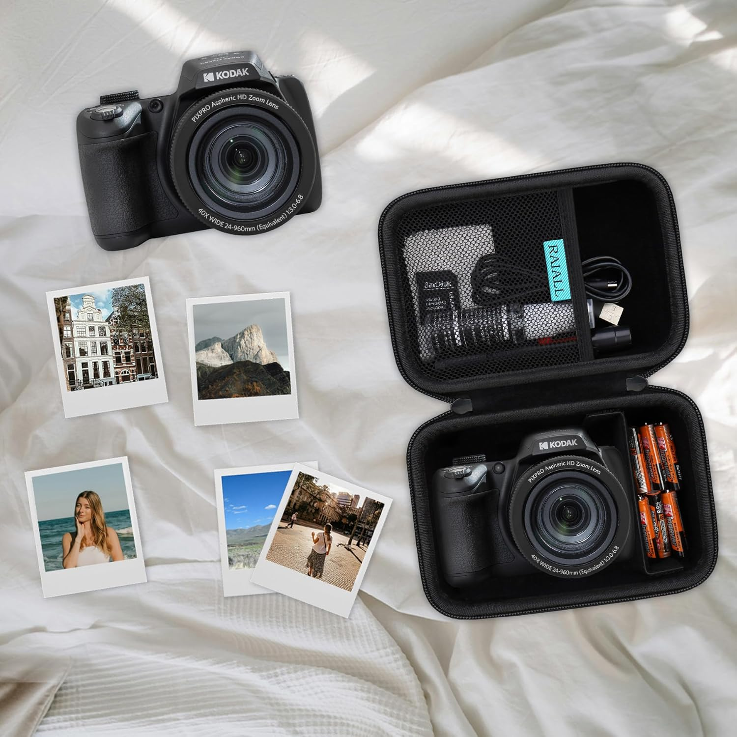 RAIALL Camera Case for Kodak PIXPRO AZ405/AZ425/AZ255/AZ401/AZ528 Digital Camera, Vlogging Camera Hard Carrying Case Protective Travel Bag, Mesh Pocket for Battery, SD Card and USB Cable, Black - Blue image number 4