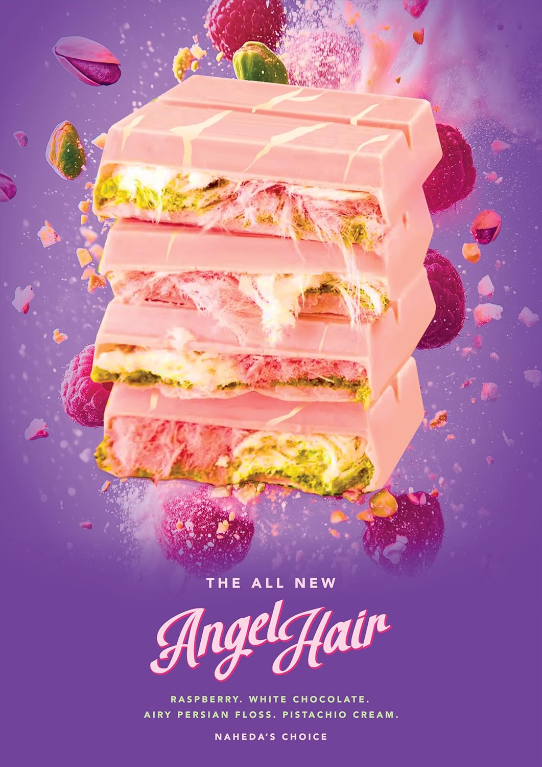 Naheda'S Choice Angel Hair Dubai White Chocolate Raspberry, Airy Persain Floss & Pistachio Cream 160G