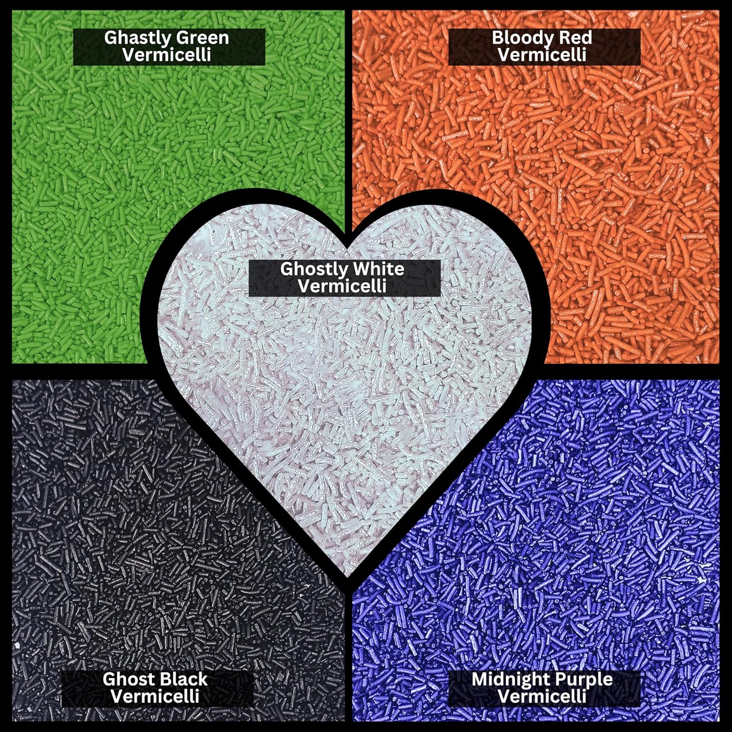 Confect Vermicelli Sprinkles for Baking & Cake Decorative Vermicelli Sprinkles Assorted Pack of 5 Feast of Fears Vermicelli Sprinkles Mix Sliver, Orange, Irish Purple, Black & Lime Green - 3.5Oz image number 6