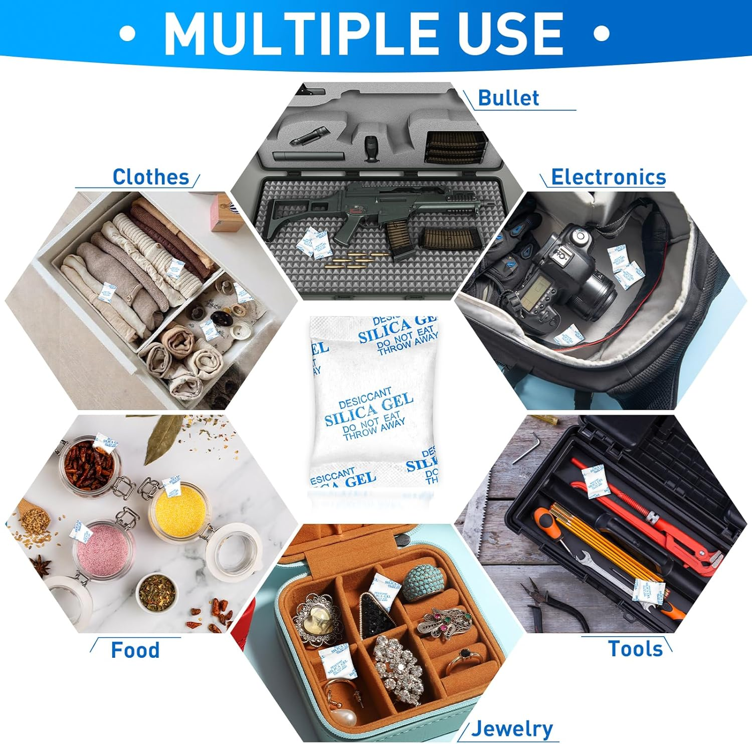 Yeather 10 Gram [30 Packets] Silica Gel Packets - Reusable Desiccant Moisture Absorbers Dehumidifiers for Spices, Jewelry, Shoeboxes, Electronics Storage (Food Safe)