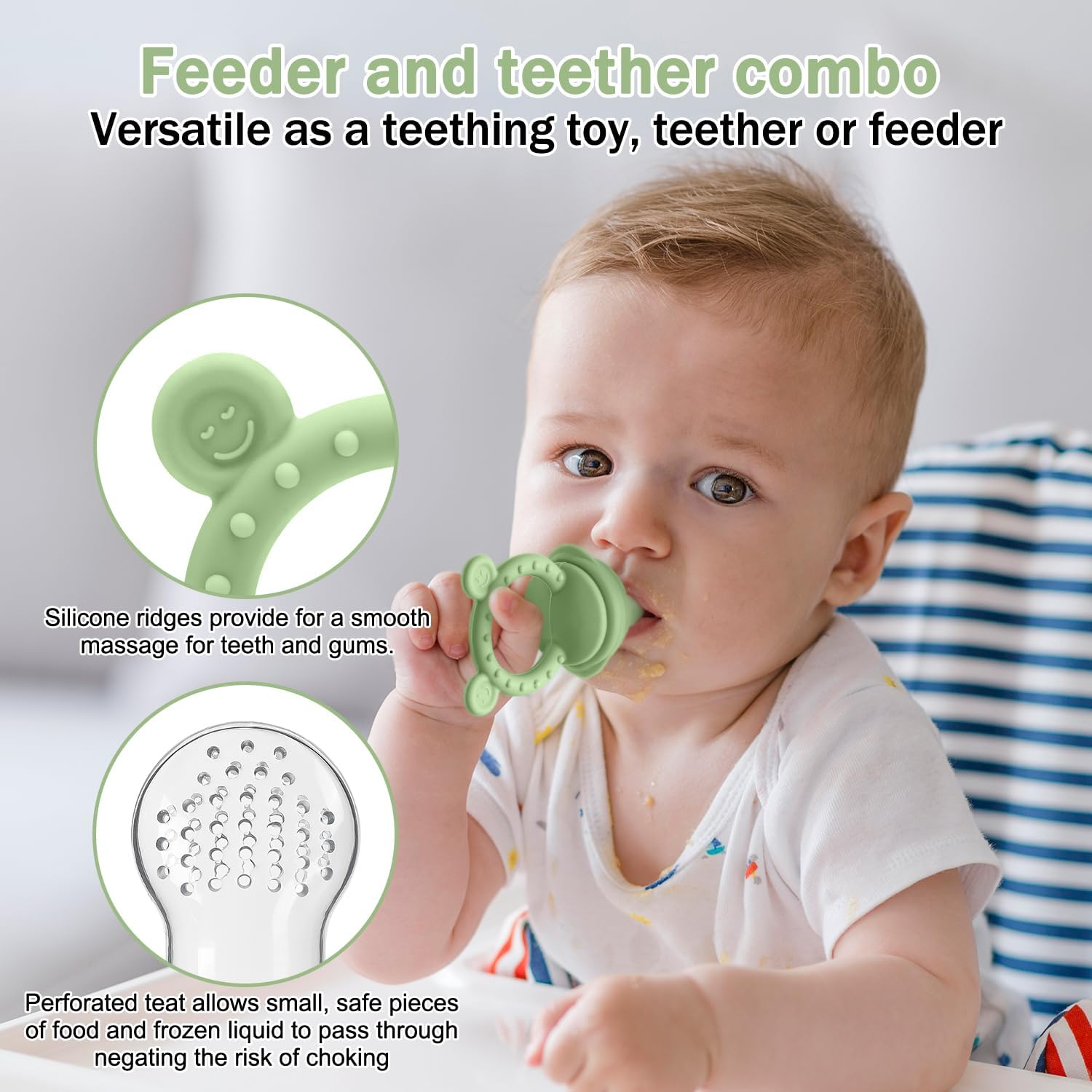 4Pcs Baby Silicone Fruit Food Feeder Pacifier & Breastmilk Popsicle Freezer Molds, Chick Teether Toy & Baby Food Storage Containers Frozen Ice Tray for Baby Feeding Teething Safely, BPA Free image number 3