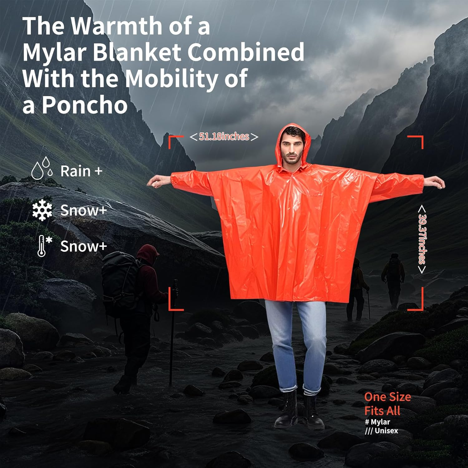 Survival Kit Emergency Blanket & Poncho - Waterproof Windproof Rain Poncho with Mylar Liner for Camping & Hiking Equipment, Outdoor Gear, Car Emergencies（4 Pack） image number 5