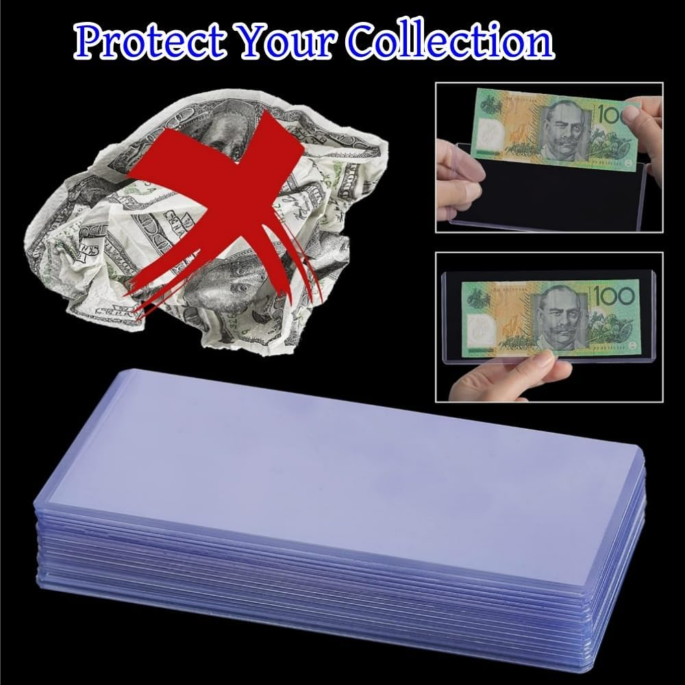 10PCS Bill Clear Holders, PVC Currency Display Sleeves Clear Paper Money Collection Supplies Pages Protect Page for Money Collection, Currency Protect, Regular Bills Protector Case (6.9 X 2.95 Inch) image number 4