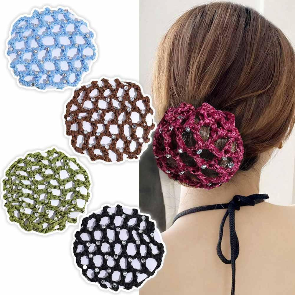 SHTGOI Pack of 2 Hair Net Bun with Rhinestone Bun Hairstyle Aid Fabric Knot Net Glitter Crystal Hair Nets Hairstyles Elastic Bun Net for Girls Women Ballet Gymnastics Figure Skating Dance Light Purple image number 4