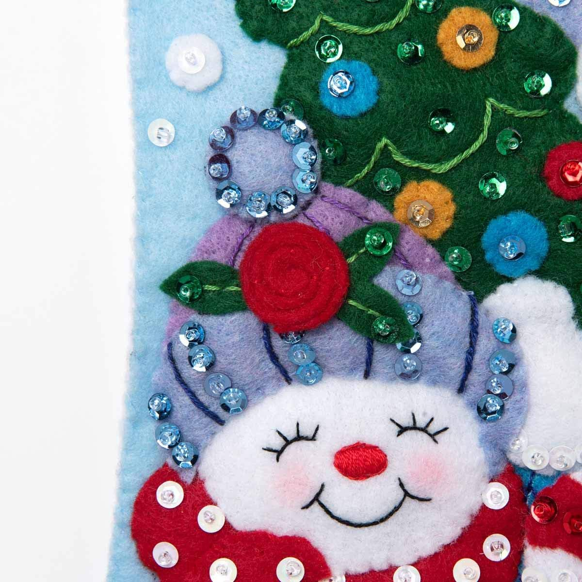 Bucilla Felt Applique Christmas Stocking Kit, 18", Snow Family Portrait image number 2