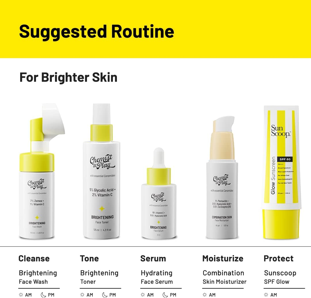 Chemist at Play 10% Vitamin C Skin Brightening Face Serum Even Skin Tone and Glow Treats Hyperpigmentation and Fades Facial Spots Contains Hyaluronic Acid and Ceramides for Combination Skin 30Ml image number 2